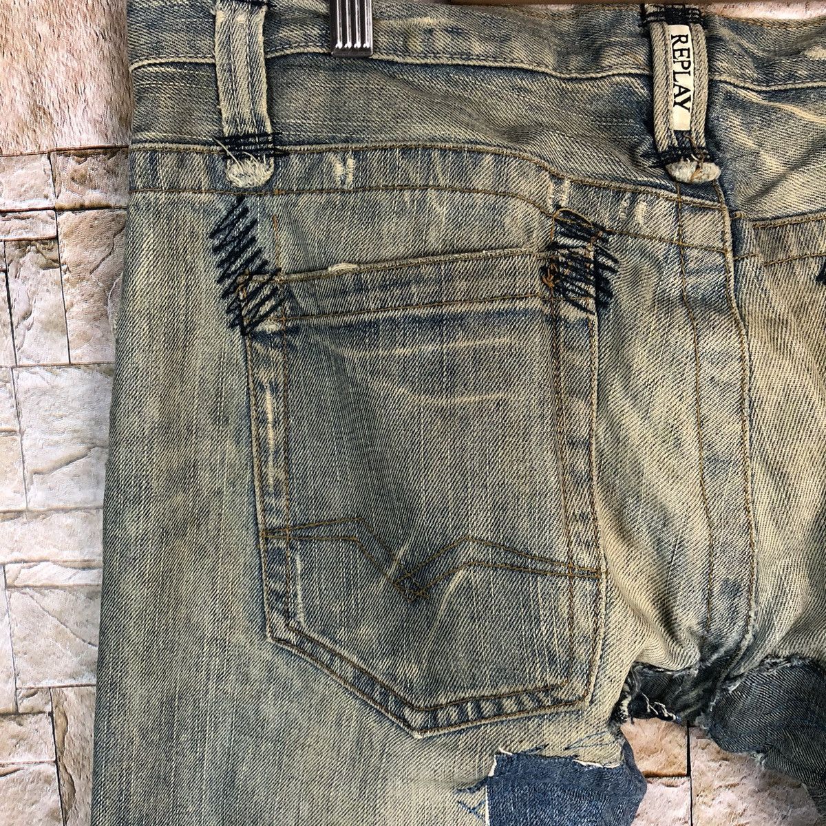 Replay Replay patchwork vintage Blue jeans Denim Pants #A573 Size US 35 - 16 Thumbnail