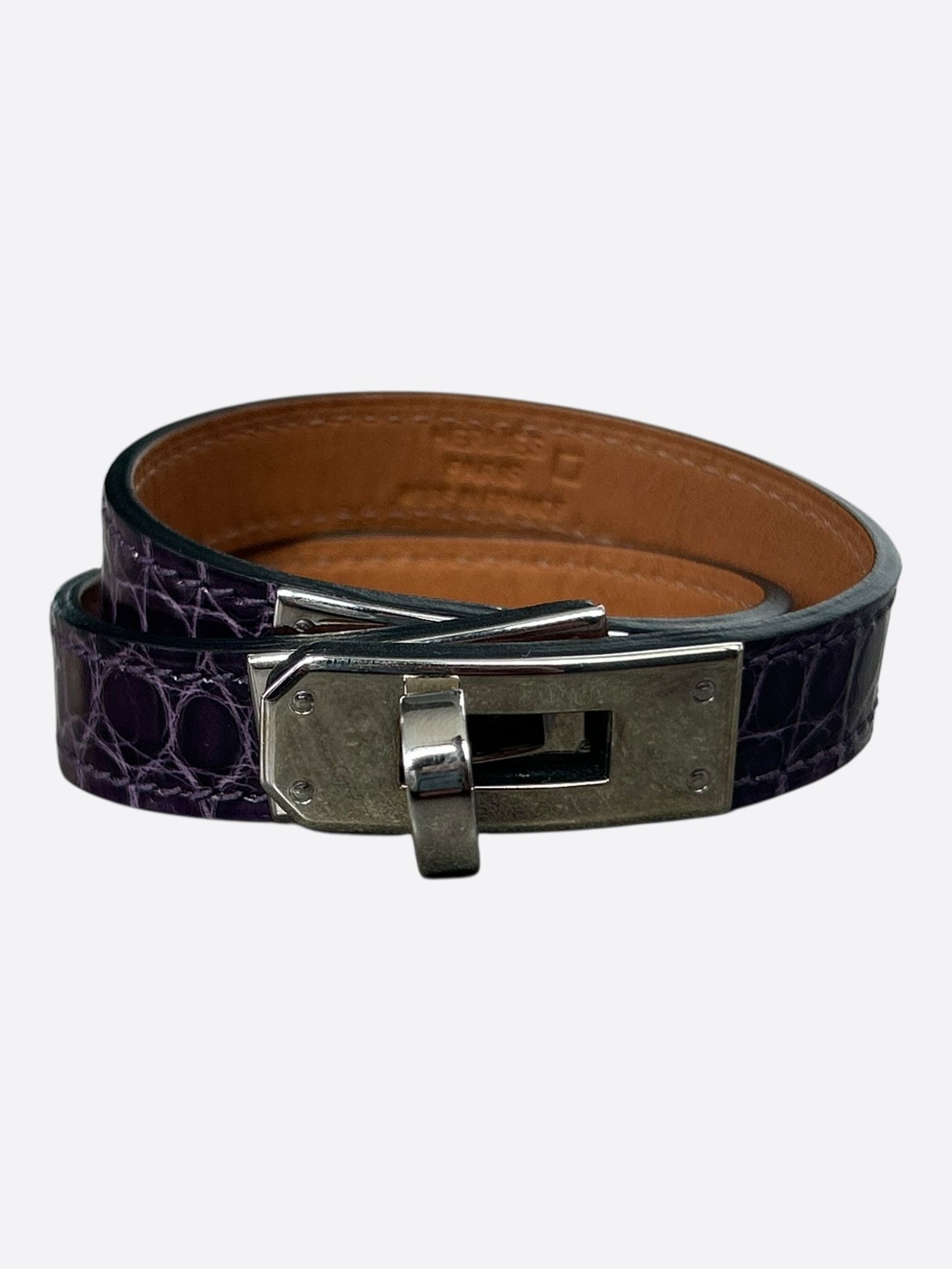 Hermes Purple Croc & Palladium Hardware Kelly Double Tour Bracelet Size ONE SIZE - 1 Thumbnail