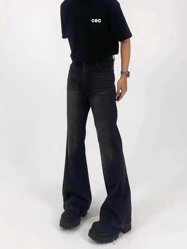 Japanese Brand VIBE Street Carbon Black Heavy Micro Flare Wide Leg Jeans Size US 34 / EU 50 - 3 Thumbnail