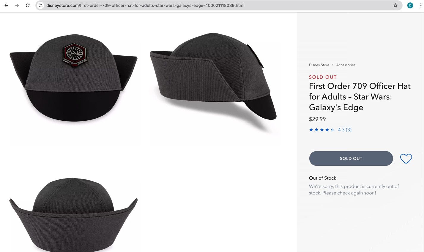 Disney × Star Wars Star Wars Disney First Order 709 Legion Officers Cap 59cm Size ONE SIZE - 9 Thumbnail