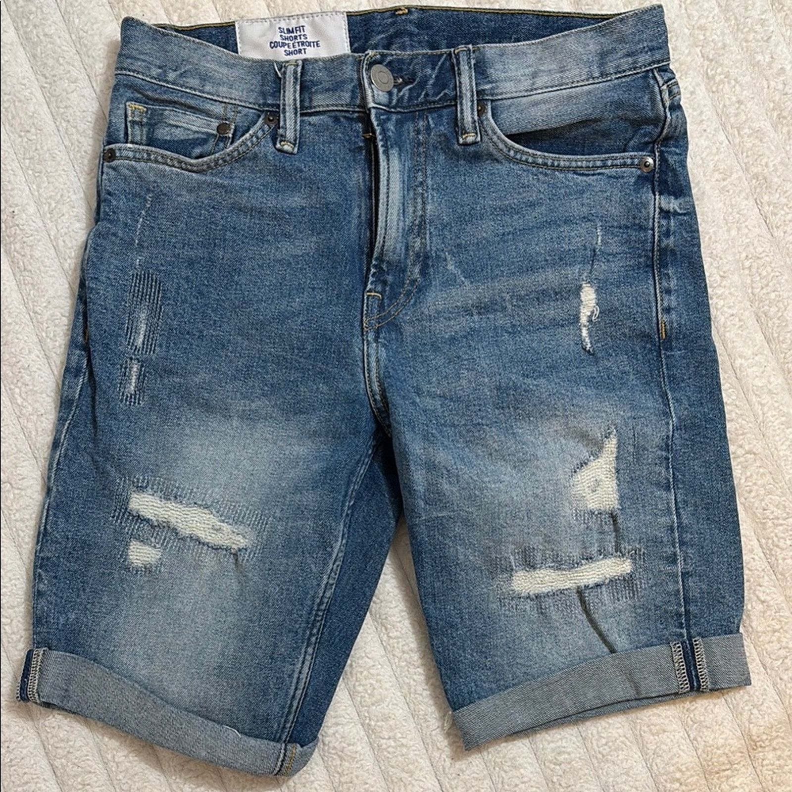 H&M H&M Size 28 - Blue Distressed Denim Shorts Size US 28 / EU 44 - 1 Thumbnail