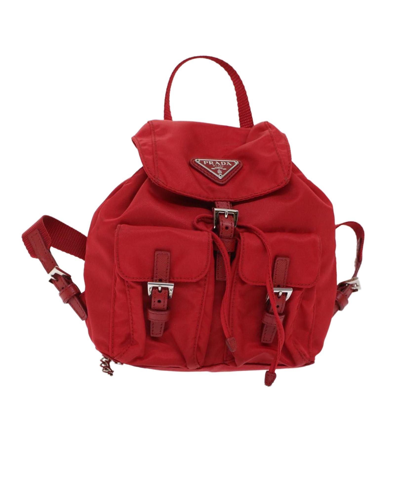 image of Prada Red Nylon Chain Backpack, Women's