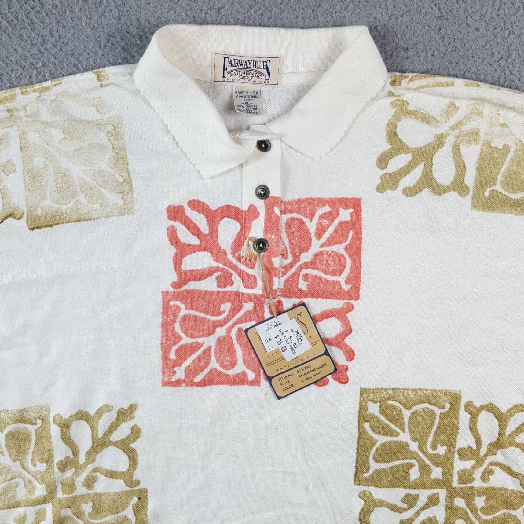 Vintage VINTAGE Fairway Blues Polo Shirt Coral Pattern Women's XL White Collared Golf Polo Shirt Size XL / US 12-14 / IT 48-50 - 2 Thumbnail