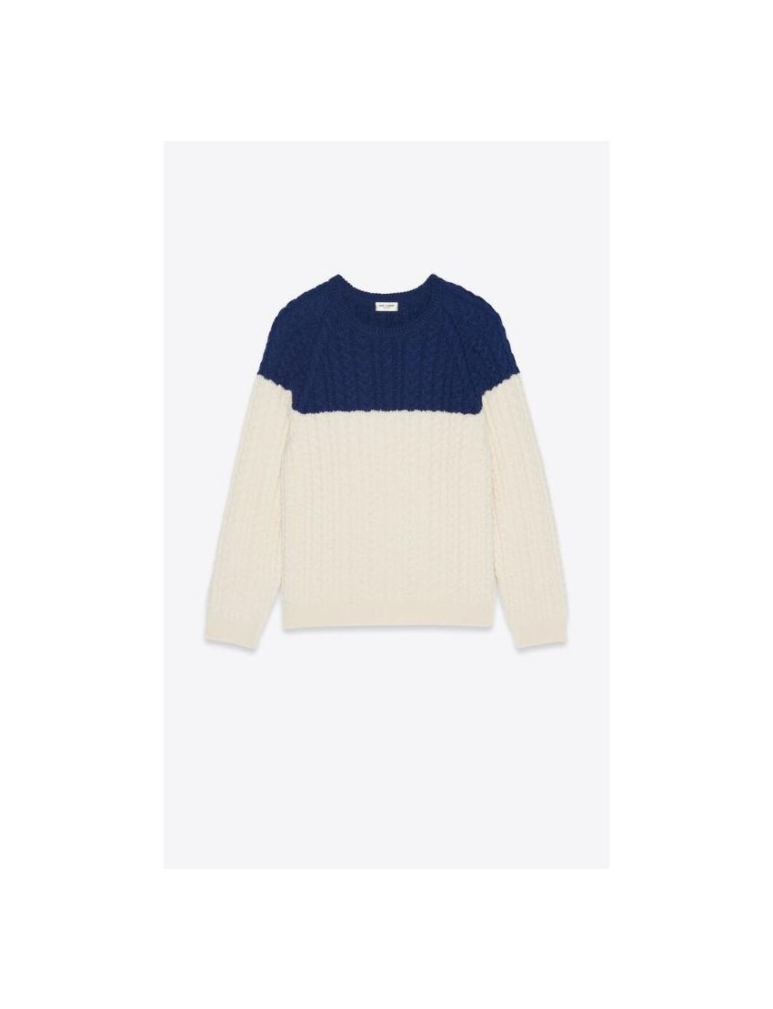 Saint Laurent Paris o1bcso1str0924 Boxy Fit Patchwork Sweater in White/Navy Size US XL / EU 56 / 4 - 1 Thumbnail