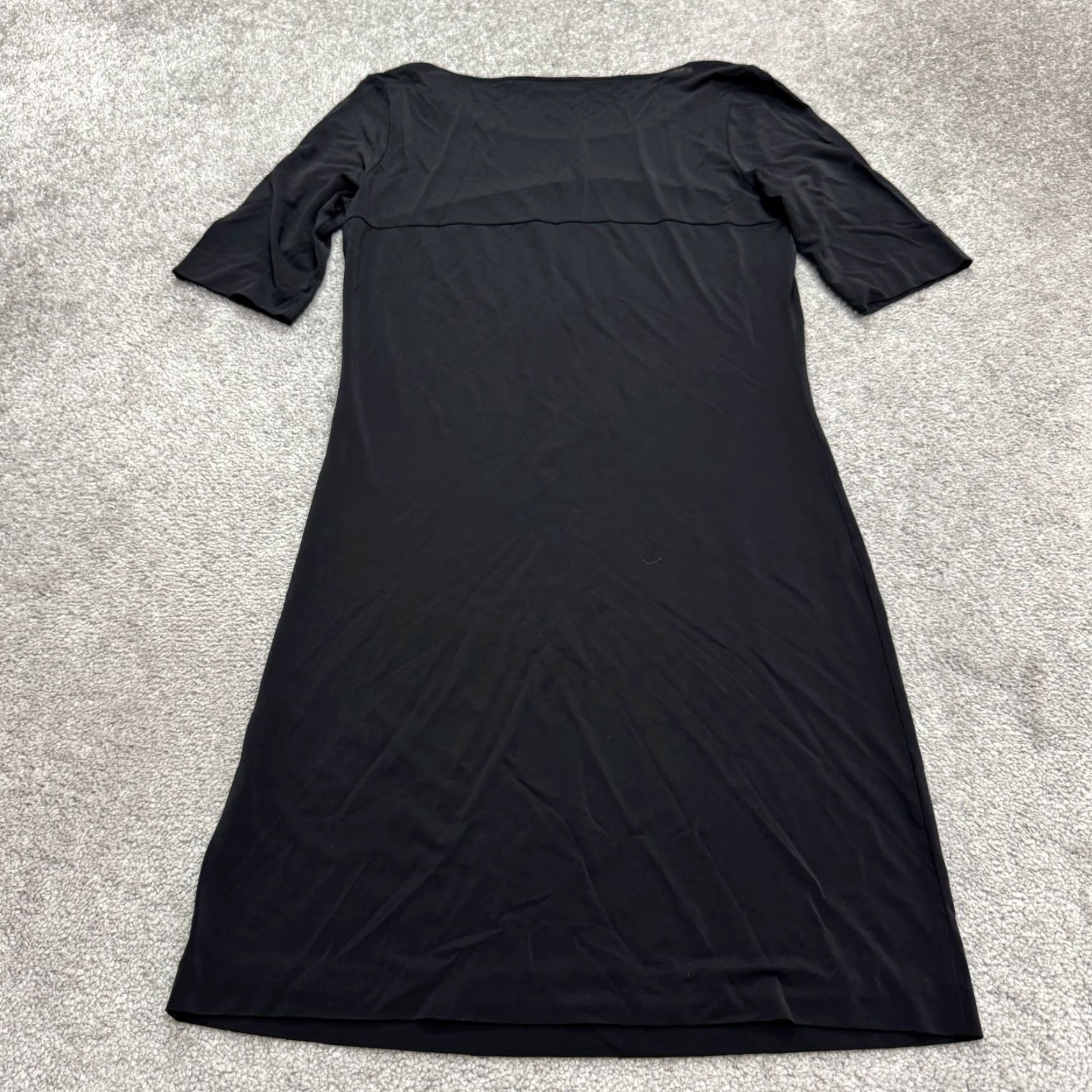 Vintage Kathleen Madden Midi Shift Dress Womens Small Black Short Sleeve Round Neck Work Size 28" / US 6 / IT 42 - 2 Thumbnail