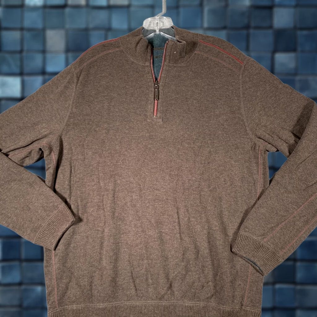 Tommy Bahama Tommy Bahama Sweater Mens Large Brown Reversible 1/4 Zip Mock Neck Pullover Size US L / EU 52-54 / 3 - 1 Thumbnail