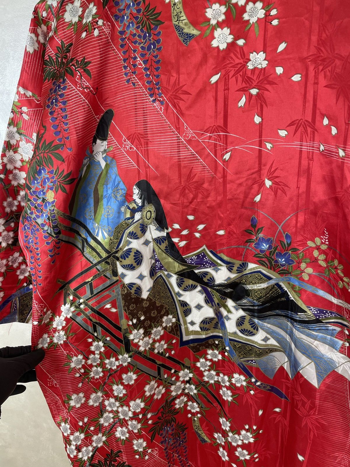 Japanese Brand Rare Red Kimono Robe Made in Japan – Floral & Samurai Design Size M / US 6-8 / IT 42-44 - 14 Thumbnail