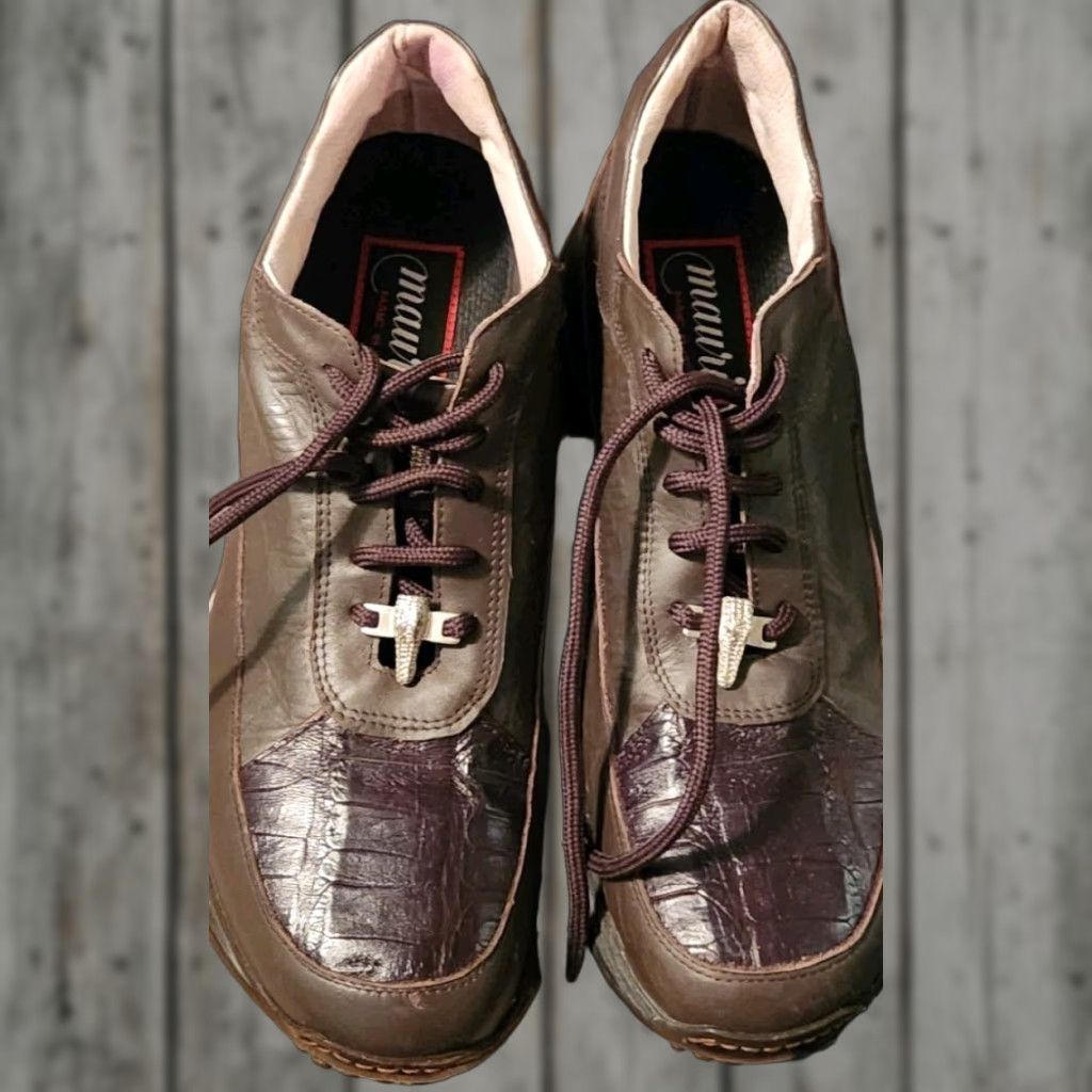 Vintage MAURI Sneakers Men Brown Nappa & Croco Leather 8900/2 EU 43 US 10 Lace Up Casual Leather Upper Italy Mens Sneaker Size US 10 / EU 43 - 1 Thumbnail