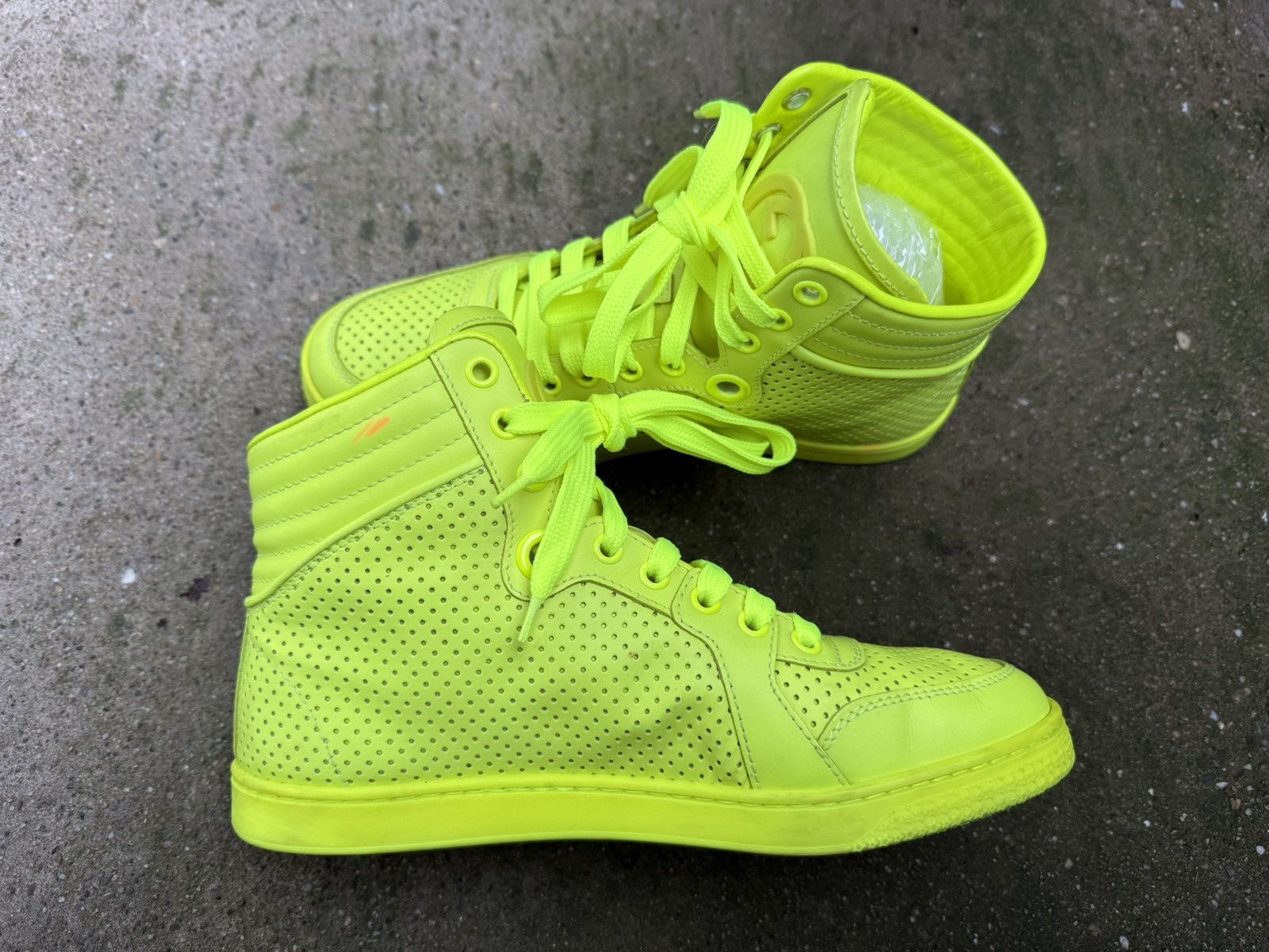Gucci ✨Gucci✨ Neon Green Perforated Leather High Top Sneakers Size US 6.5 / IT 36.5 - 5 Thumbnail