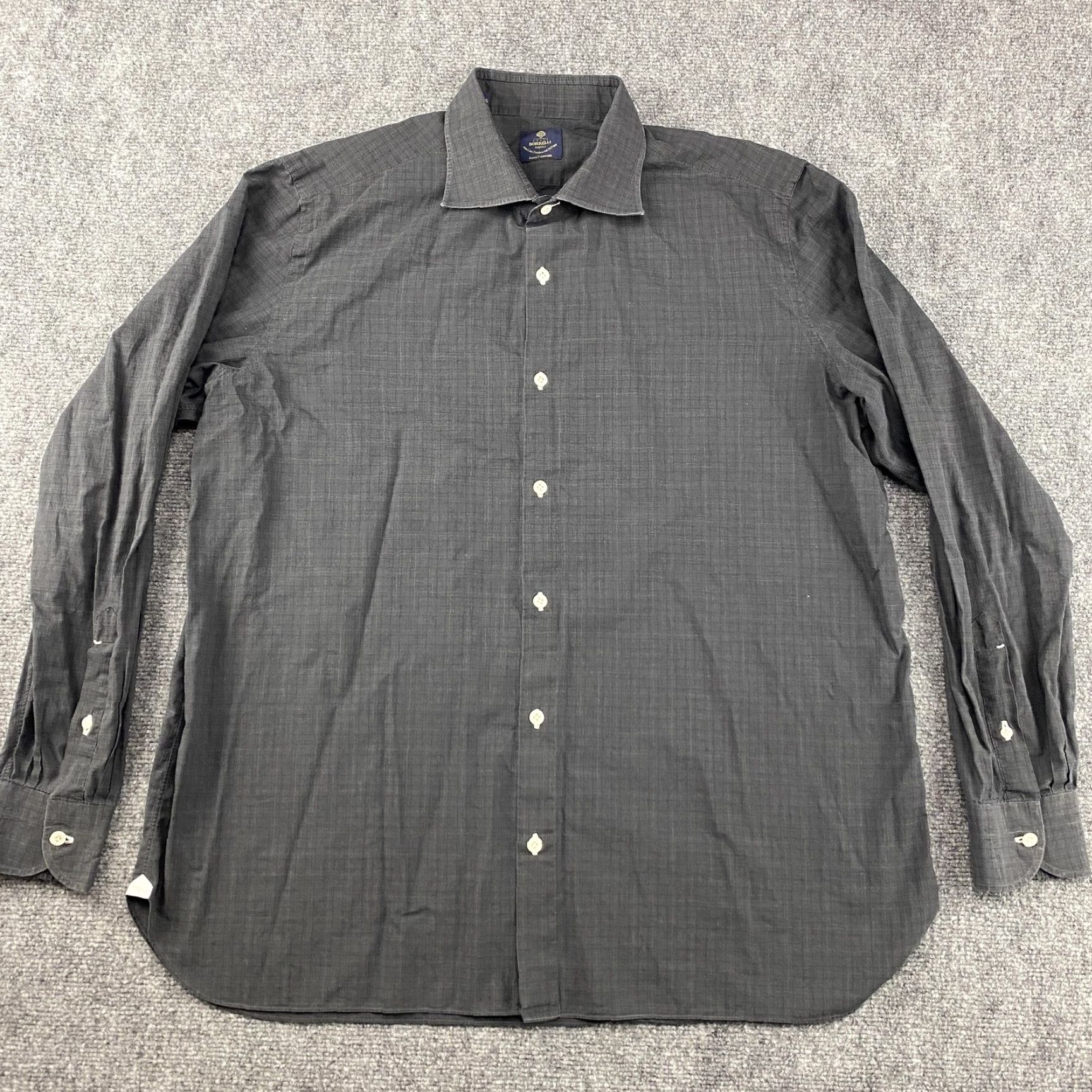 Vintage Borrelli Napoli Dress Shirt Mens 18 45 Gray Check Button Up Made In Italy Shirt Mens 18 Neck 18 in Pattern Check" Size 48R - 2 Thumbnail