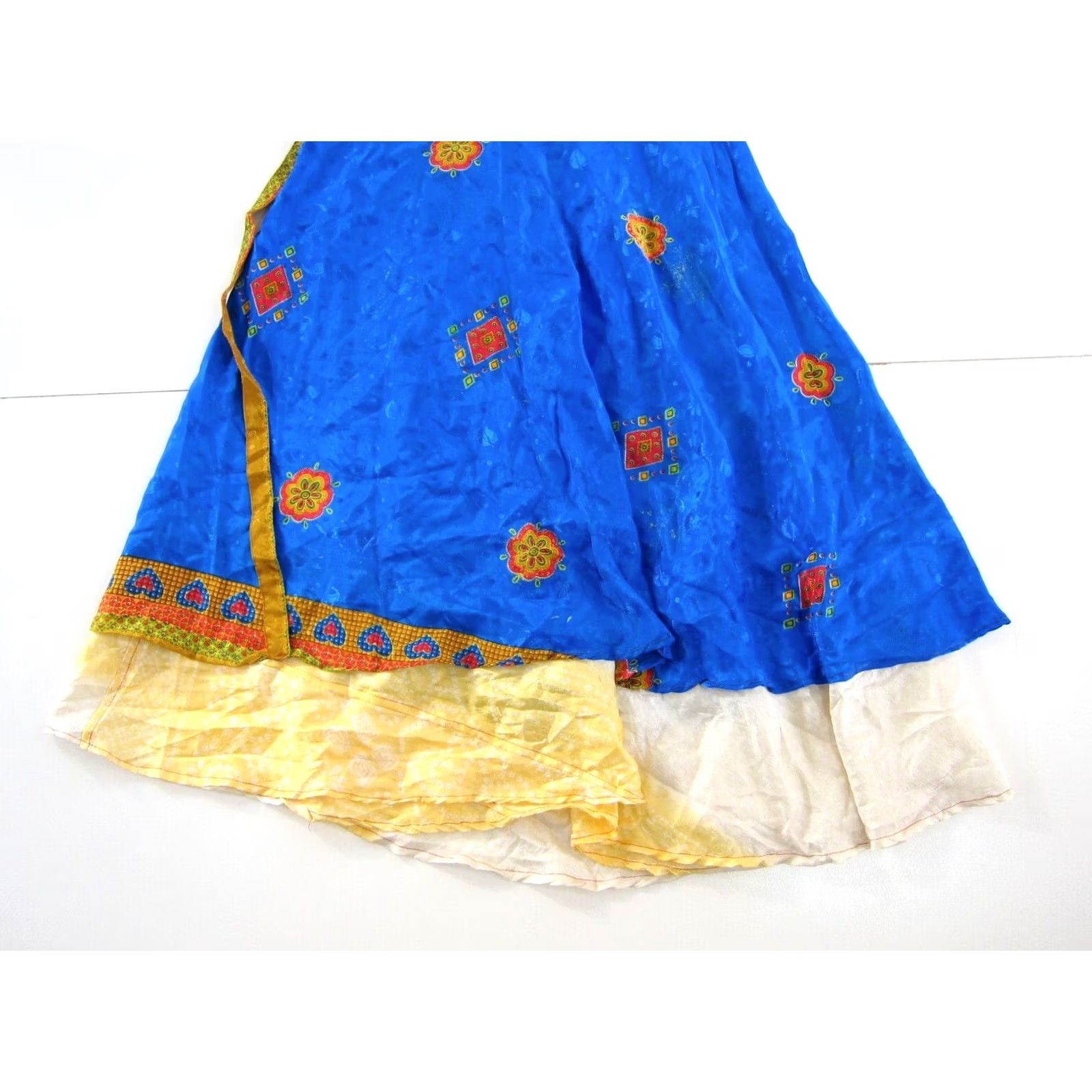 Vintage VINTAGE India Silk Blue Red Yellow Floral Paisley Long Reversible Wrap Skirt Size 36" / US 14 / IT 50 - 6 Thumbnail