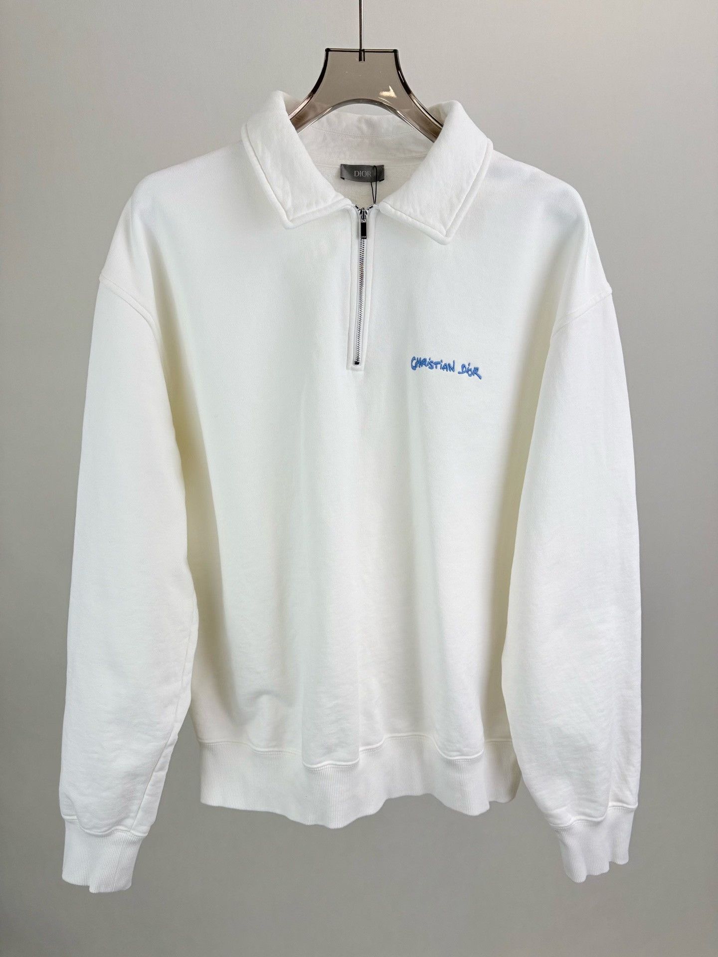 Dior DIOR White Logo Embroidered Half-Zip Sweatshirt Size US M / EU 48-50 / 2 - 1 Thumbnail