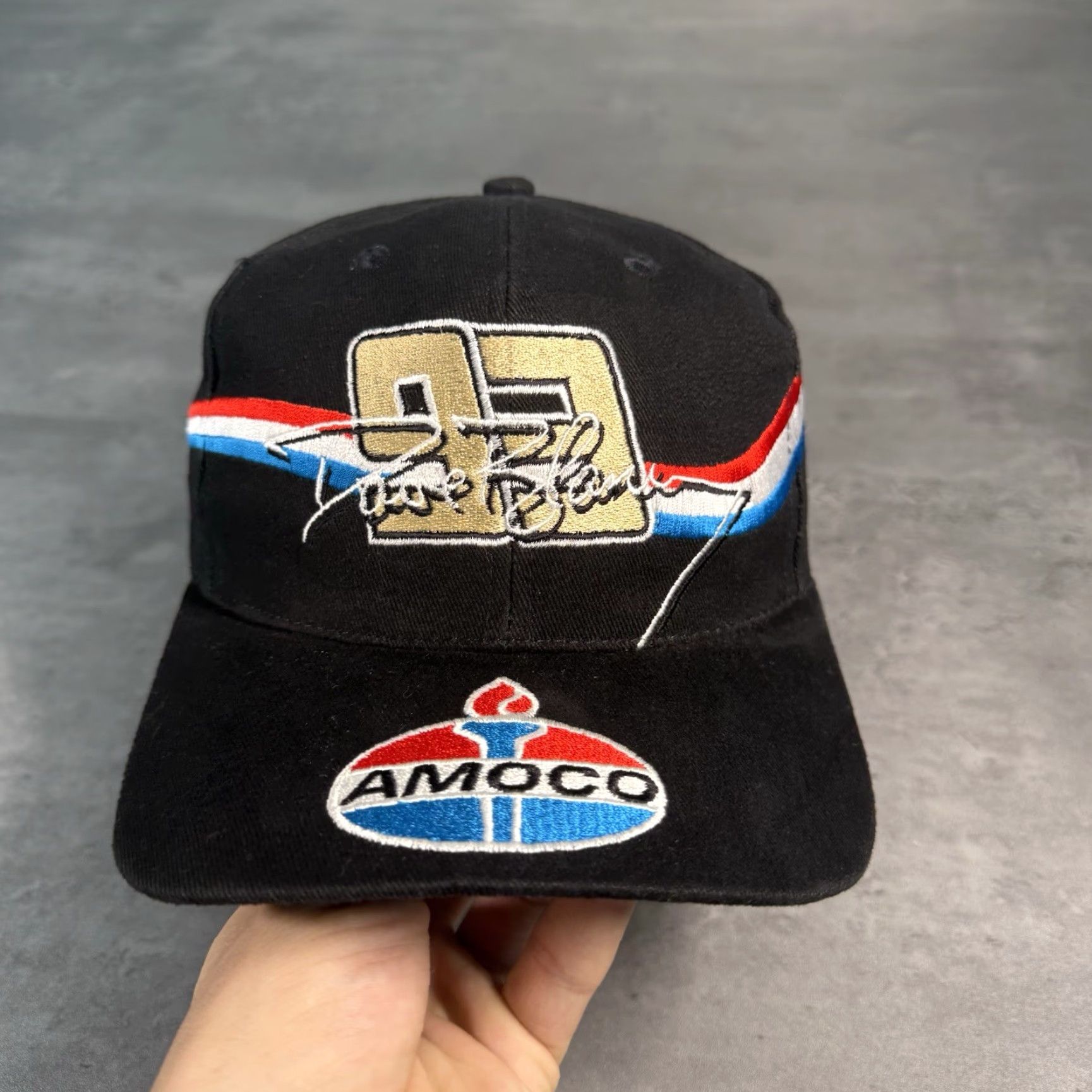 GAS VINTAGE Amoco Dave Blaney Snapback Hat Black NASCAR Trucker Racing Oil Gas Hat Mens One Size Cotton Tonkin Snap Back 90s 80s USA Farm Theme Size ONE SIZE - 2 Thumbnail