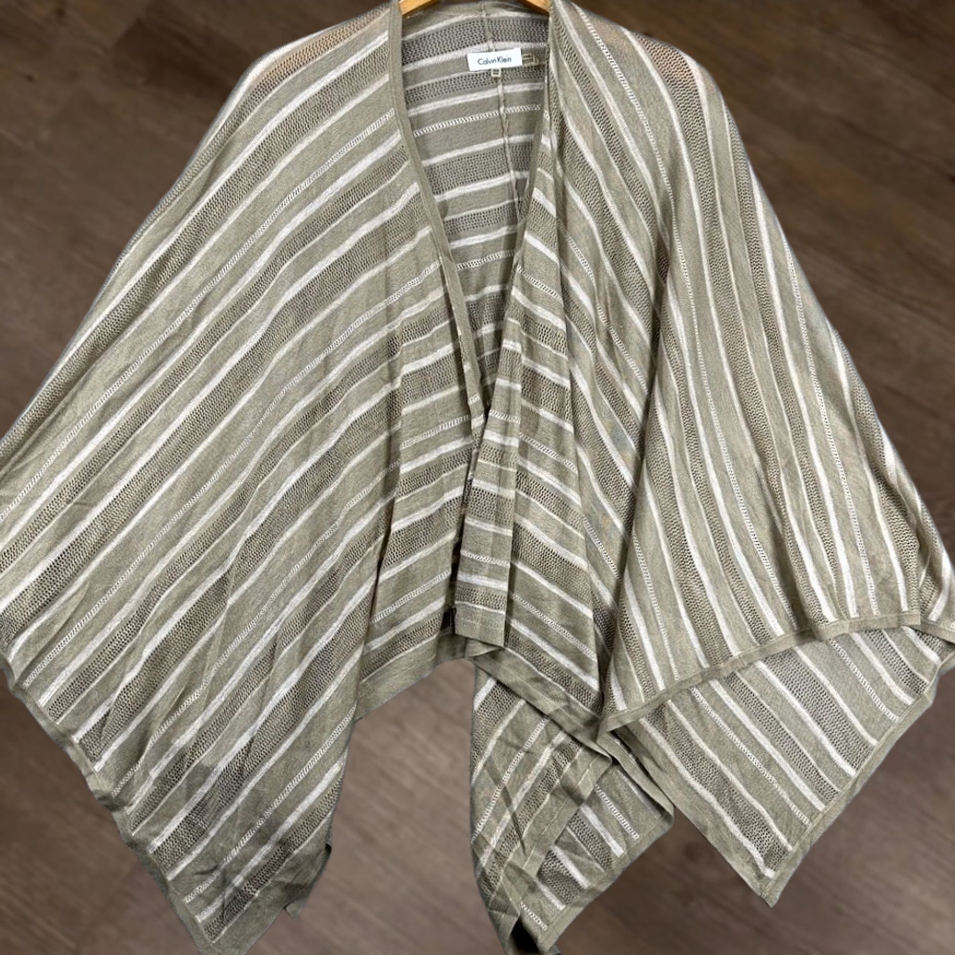 Calvin Klein Calvin Klein Women One Size Sweater Poncho Cape Tan Knit Stripe Open Front Size ONE SIZE - 1 Thumbnail
