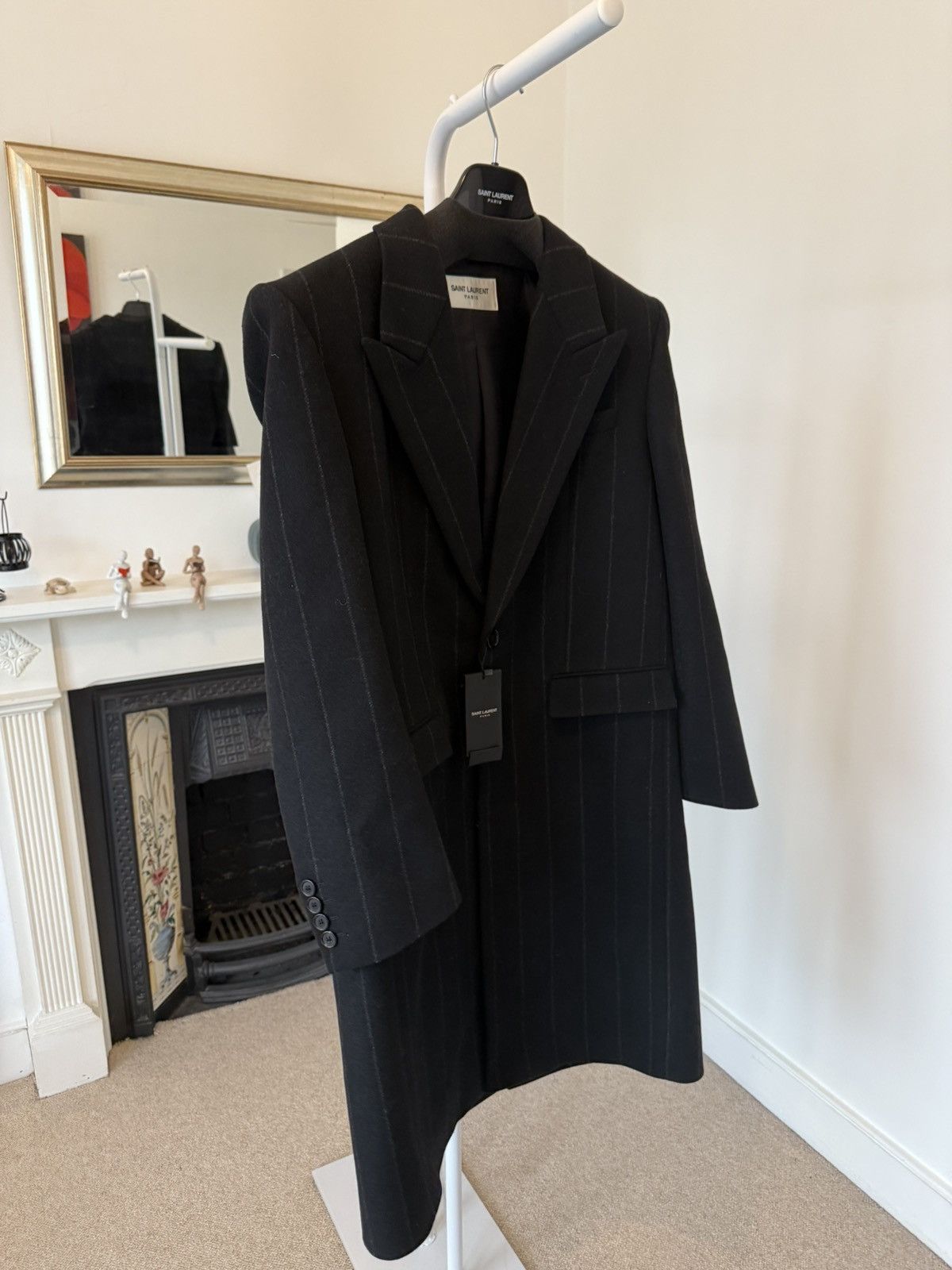 Saint Laurent Paris FW23 Saint Laurent Striped Felt and Wool Tailored Coat Size US L / EU 52-54 / 3 - 3 Thumbnail