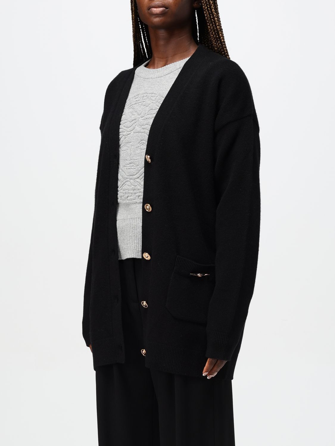 Versace o1s22i1n1024 Boxy Wool Cashmere Cardigan in Black Size S / US 4 / IT 40 - 4 Thumbnail