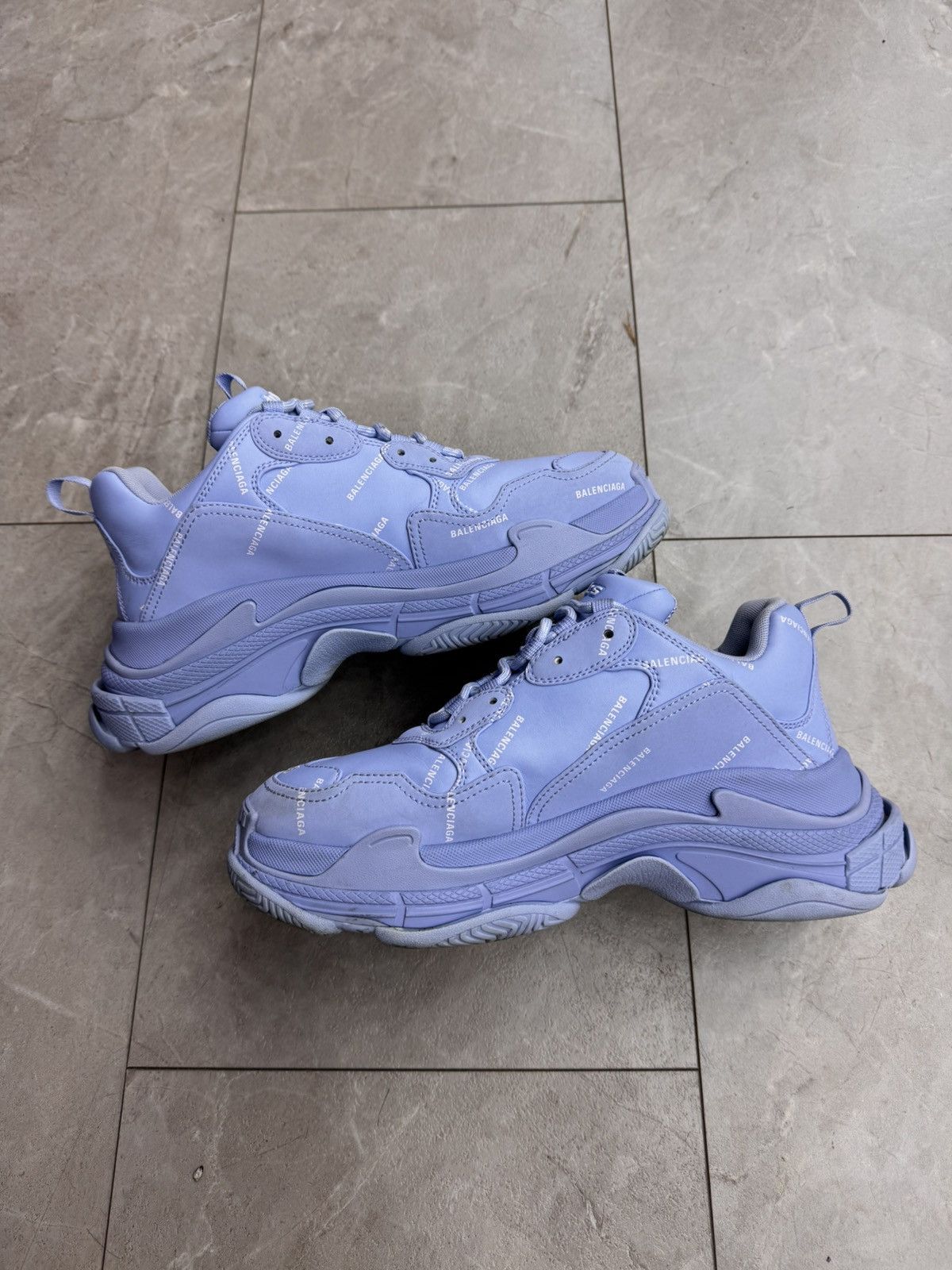 Balenciaga Balenciaga Triple S Baby Blue All Over Logo Sneaker Size US 10.5 / EU 43-44 - 2 Thumbnail