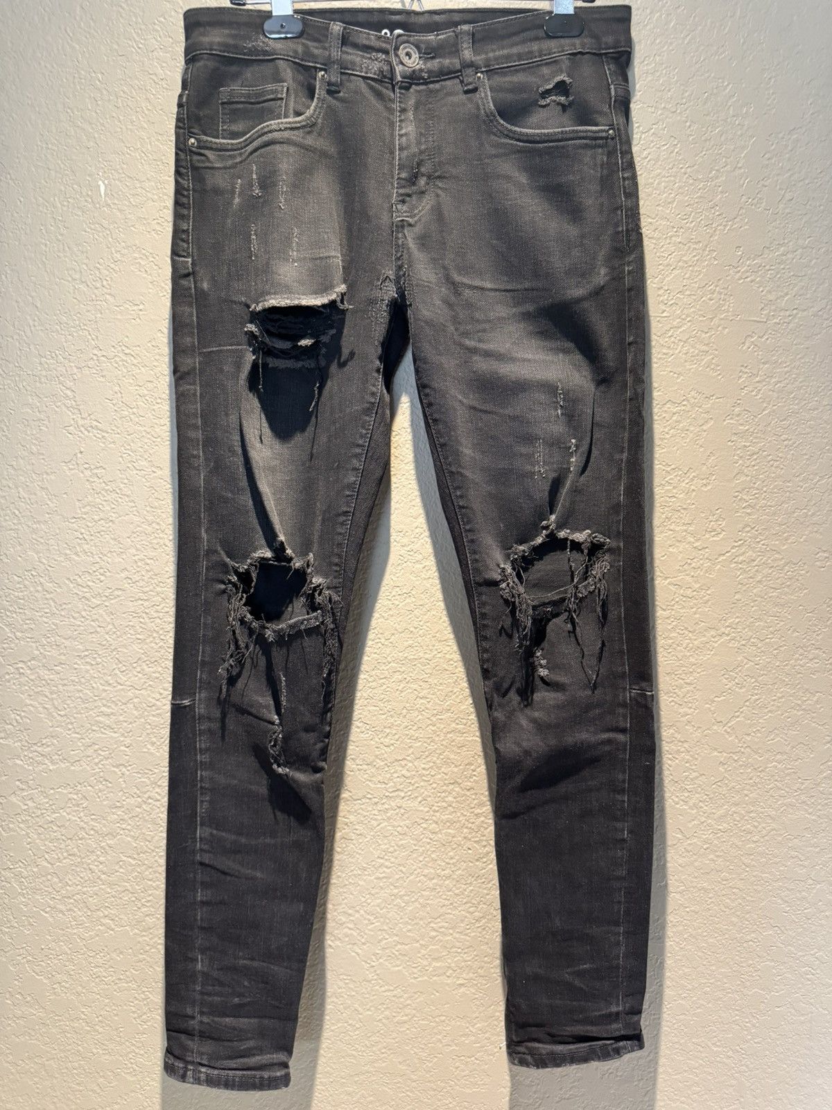 Crysp Denim Crysp Denim Distressed Black Thrashed Zippee Skinny Jeans Size US 30 / EU 46 - 1 Thumbnail