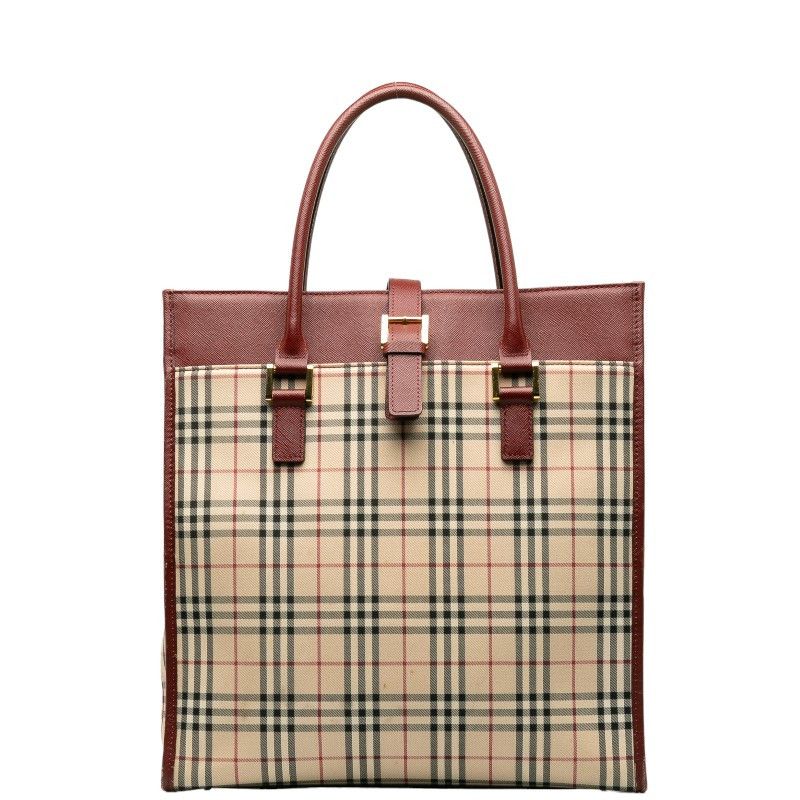 image of Burberry Nova Check Leather Trimmed Handbag in Brown, Women's