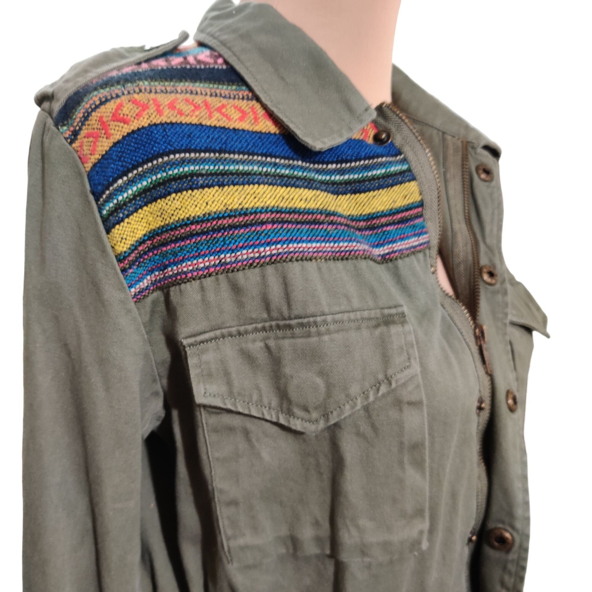 Forever 21 Forever 21 Womens Jacket Military Cargo Colorful Aztec Strip Size L / US 10 / IT 46 - 6 Thumbnail