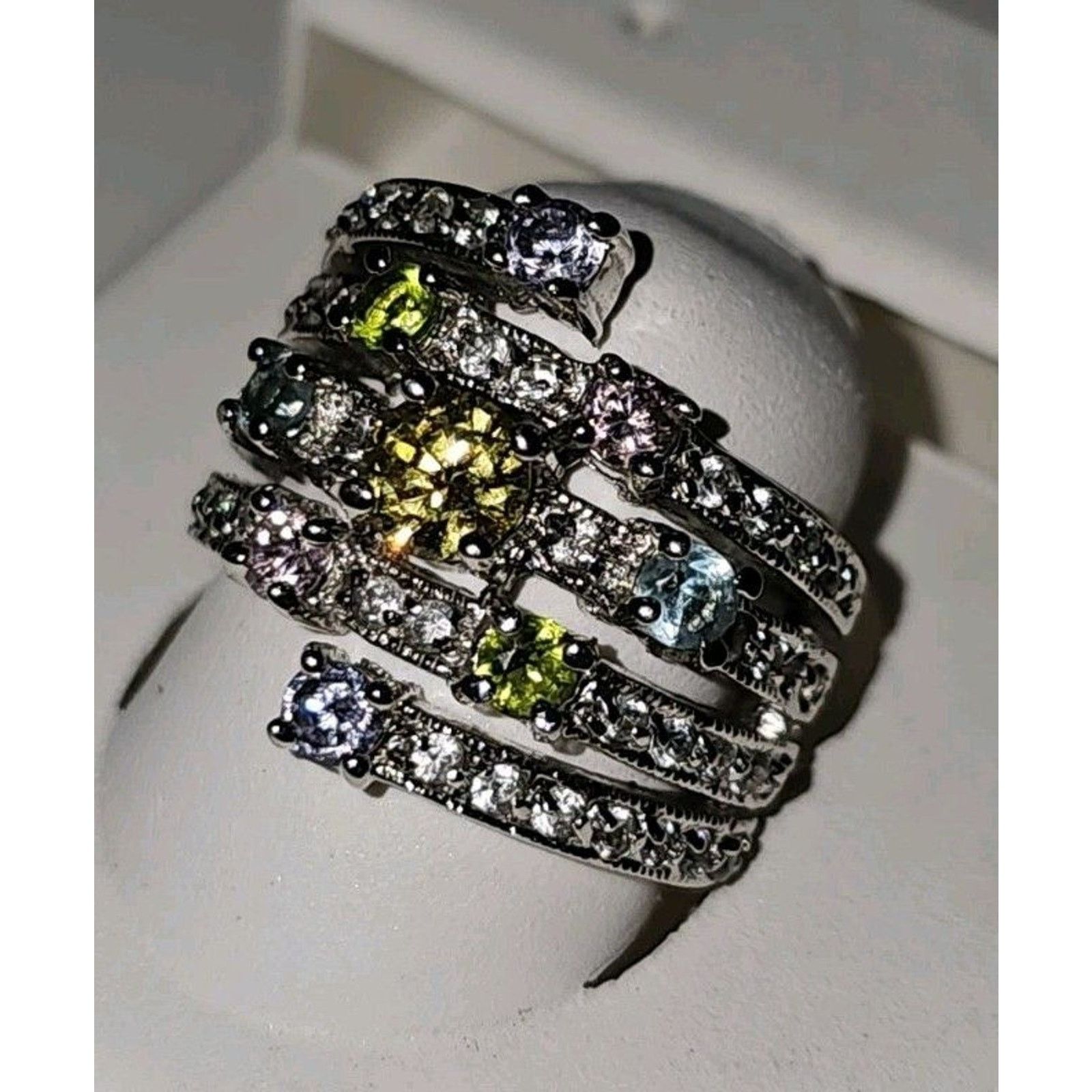 Other Rainbow Multi Stone Cocktail Ring Sterling Silver Size 6 Size ONE SIZE - 1 Thumbnail