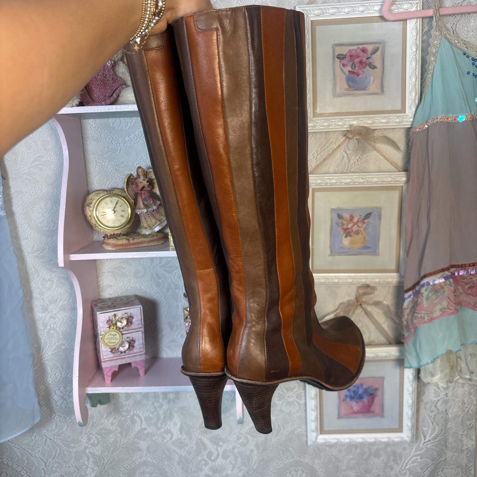TSUBO vintage 70s leather striped heal boots Size ONE SIZE - 3 Thumbnail
