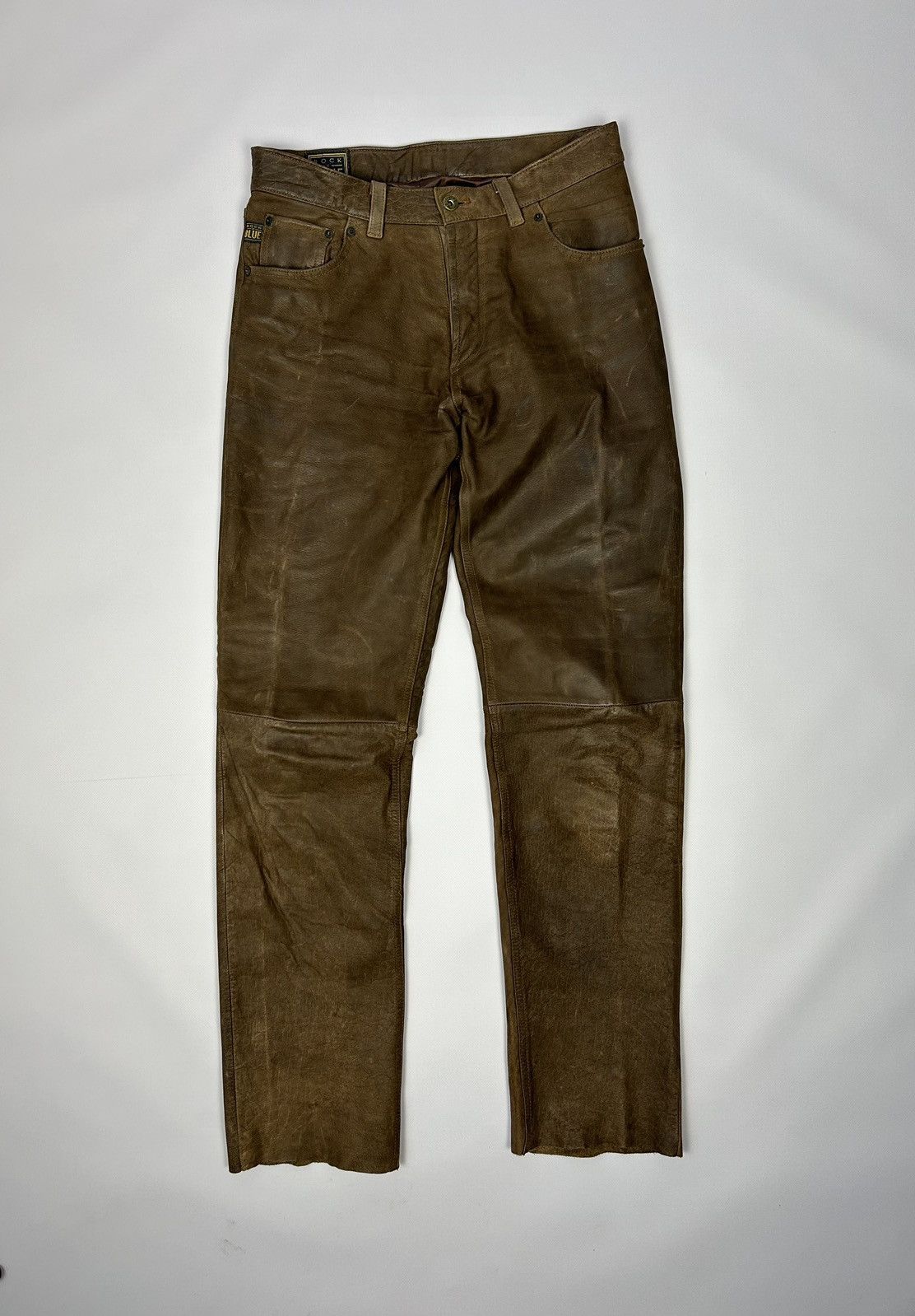 Genuine Leather × Vintage Rock n Blue Brown Leather Pants Size W31 L34 Vintage 90s Size US 31 - 1 Thumbnail