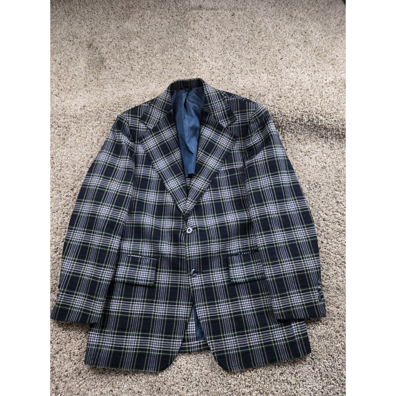 Vintage VINTAGE Towncraft Blazer Mens 40R Blue Plaid Check Sport Coat Jacket 70s Size 40R - 2 Thumbnail