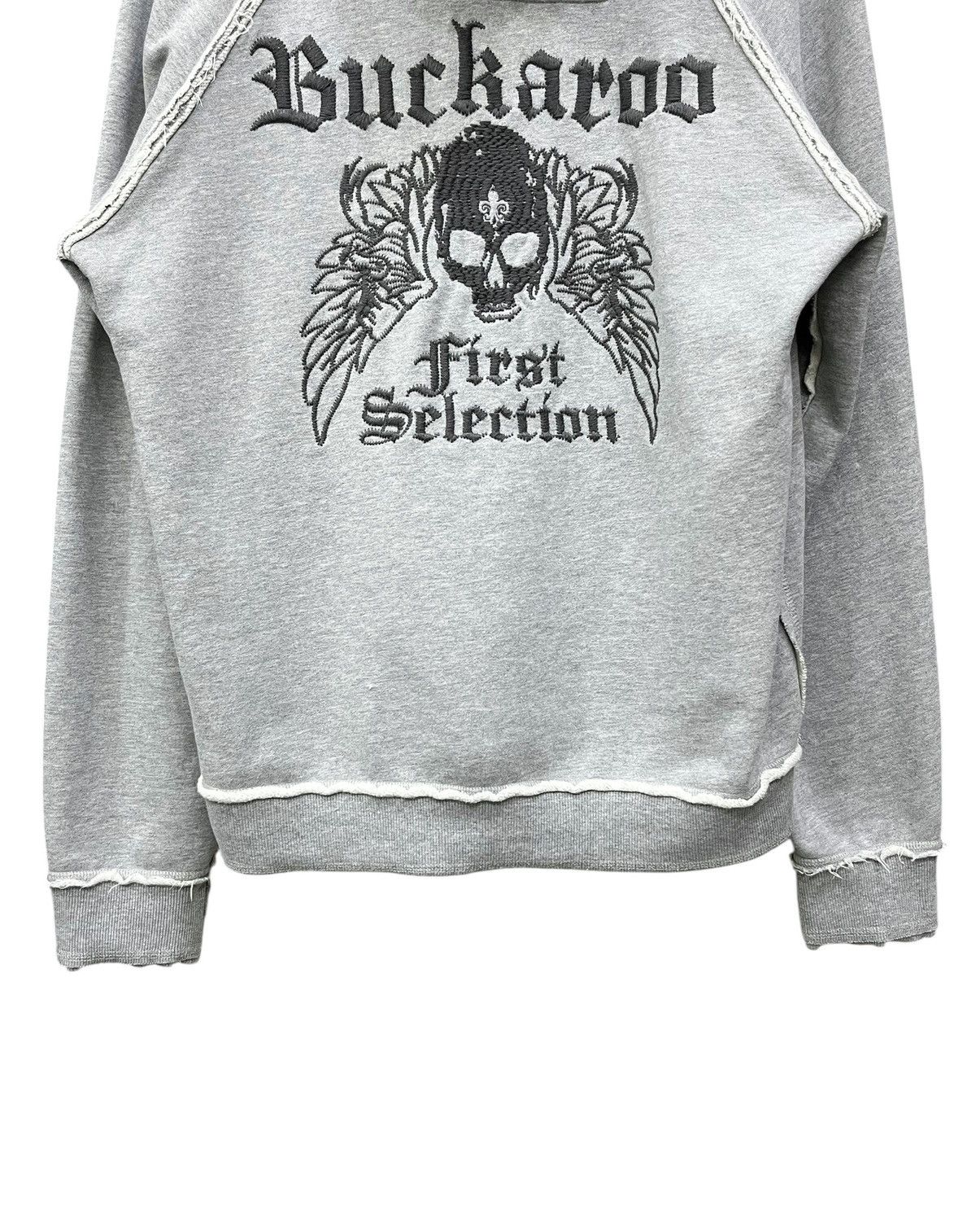 BUCKAROO RARE💀Buckaroo Punk Skull Embroidery Raw Hem Zip Hoodie Grey Size US M / EU 48-50 / 2 - 6 Thumbnail