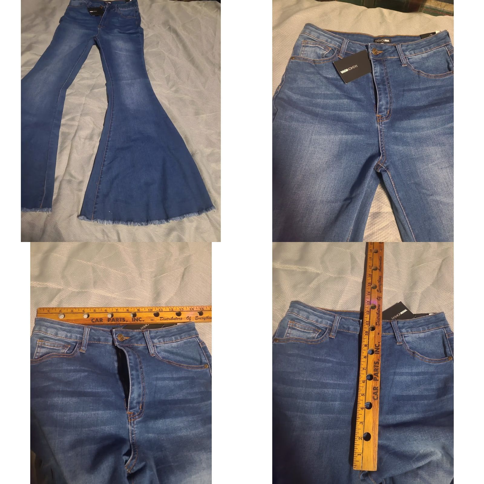 Fashion Nova Fashion Nova Jeans Womens Size 9 Blue Bell Bottoms Heart Pockets 5-Pocket Denim Stretch Flared Wide Leg Inseam 34in Size 30" / US 8 / IT 44 - 8 Thumbnail