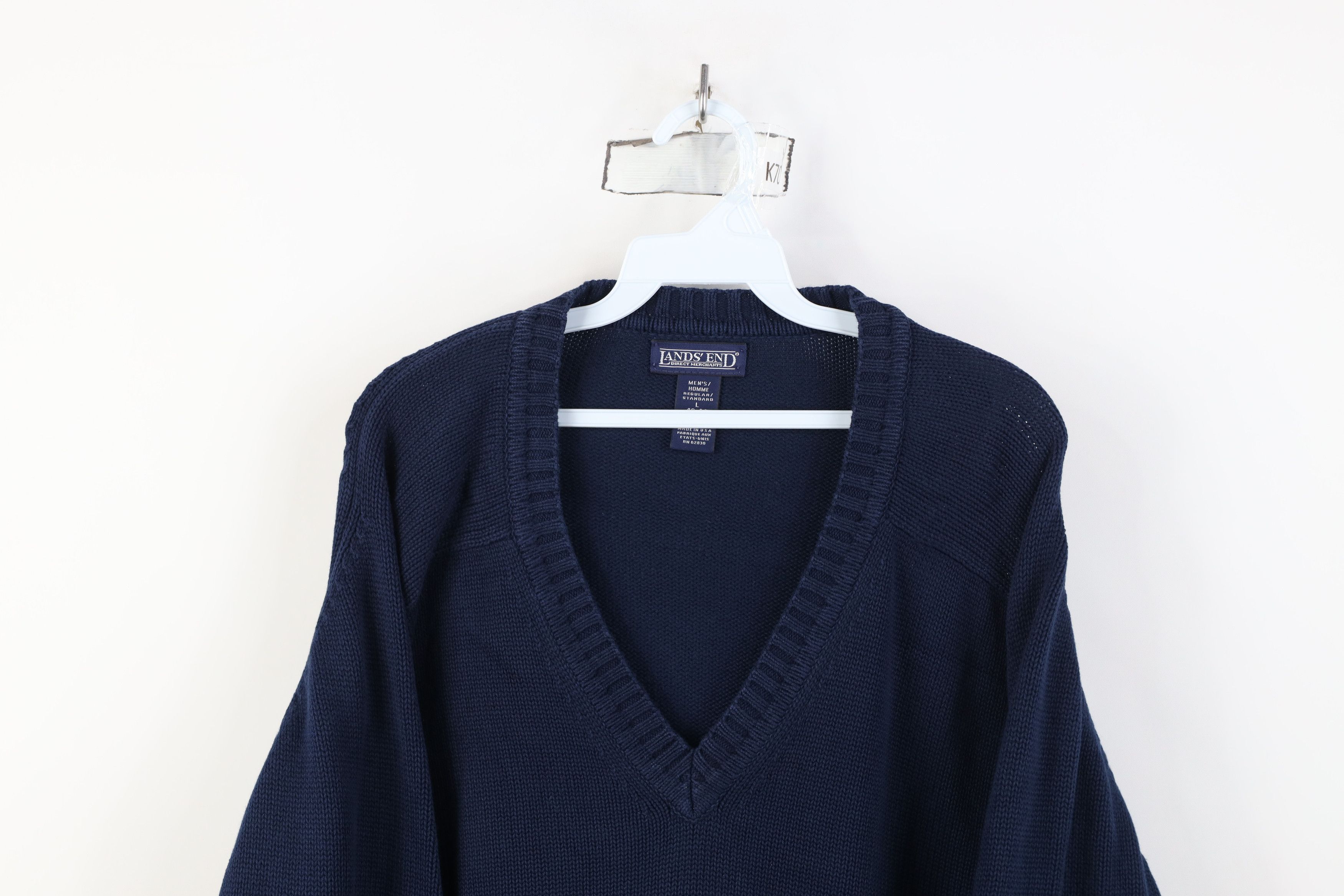 Lands' End Vintage 90s Lands End Ribbed Knit V-Neck Sweater Blue USA Size US L / EU 52-54 / 3 - 2 Thumbnail