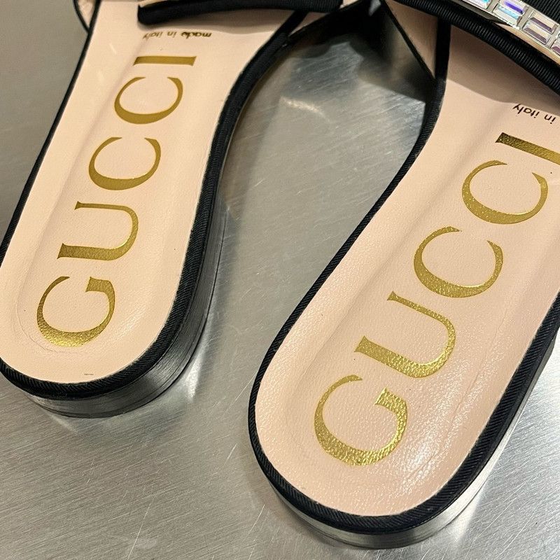 Gucci Gucci Crystal GG Logo Black Slide Sandals - Size US 5 / EU 37 - 3 Thumbnail