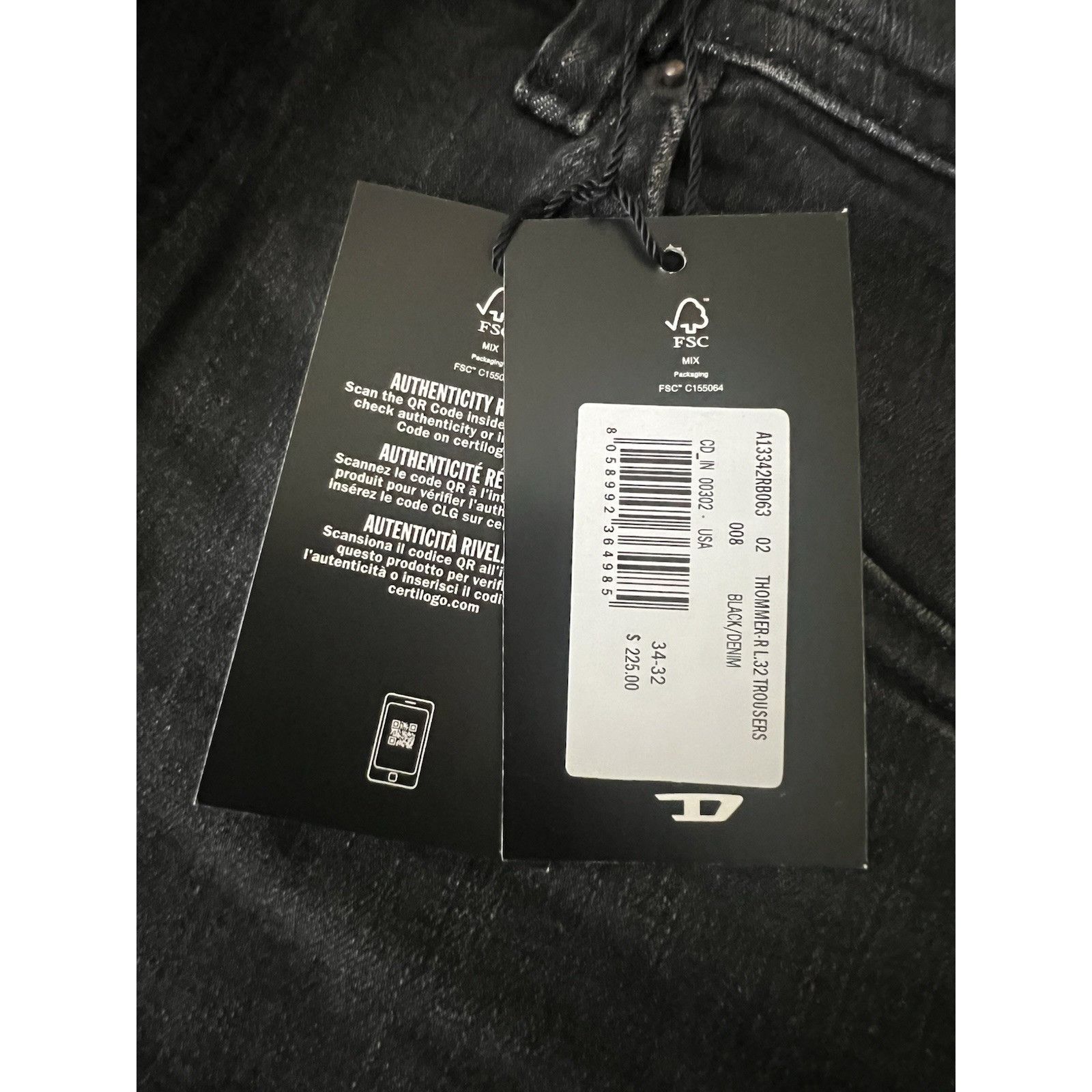 Diesel Diesel Mens Thommer Slim Fit Jeans RB063 Black Size 34/32 Size US 34 / EU 50 - 7 Thumbnail