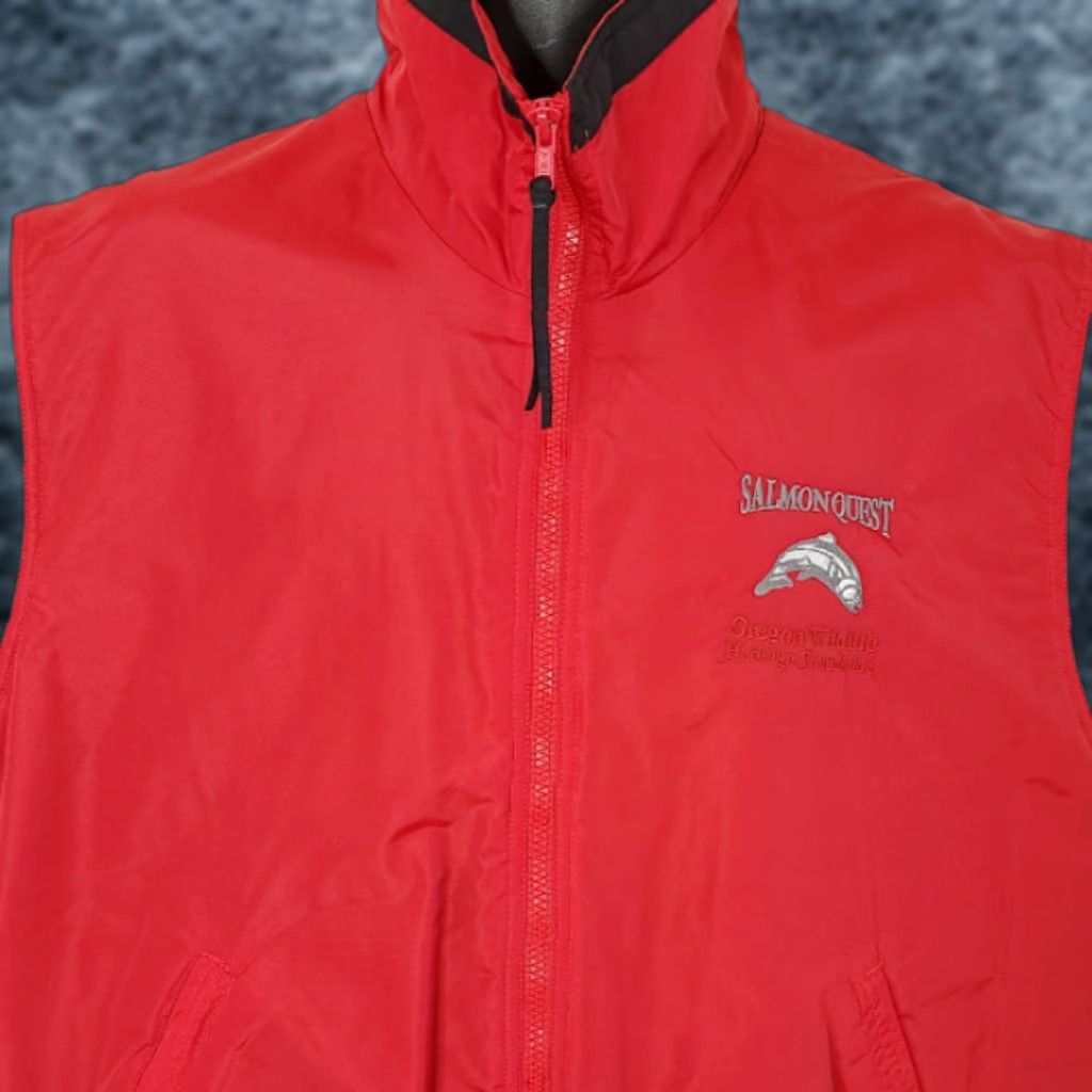 Quest VINTAGE Tri-Mountain Salmon Quest Vest Jacket Mens Size Large Red Nylon Zipper Mid-Length 90s Oregon Football Fishing Theme Mens Size US L / EU 52-54 / 3 - 1 Thumbnail