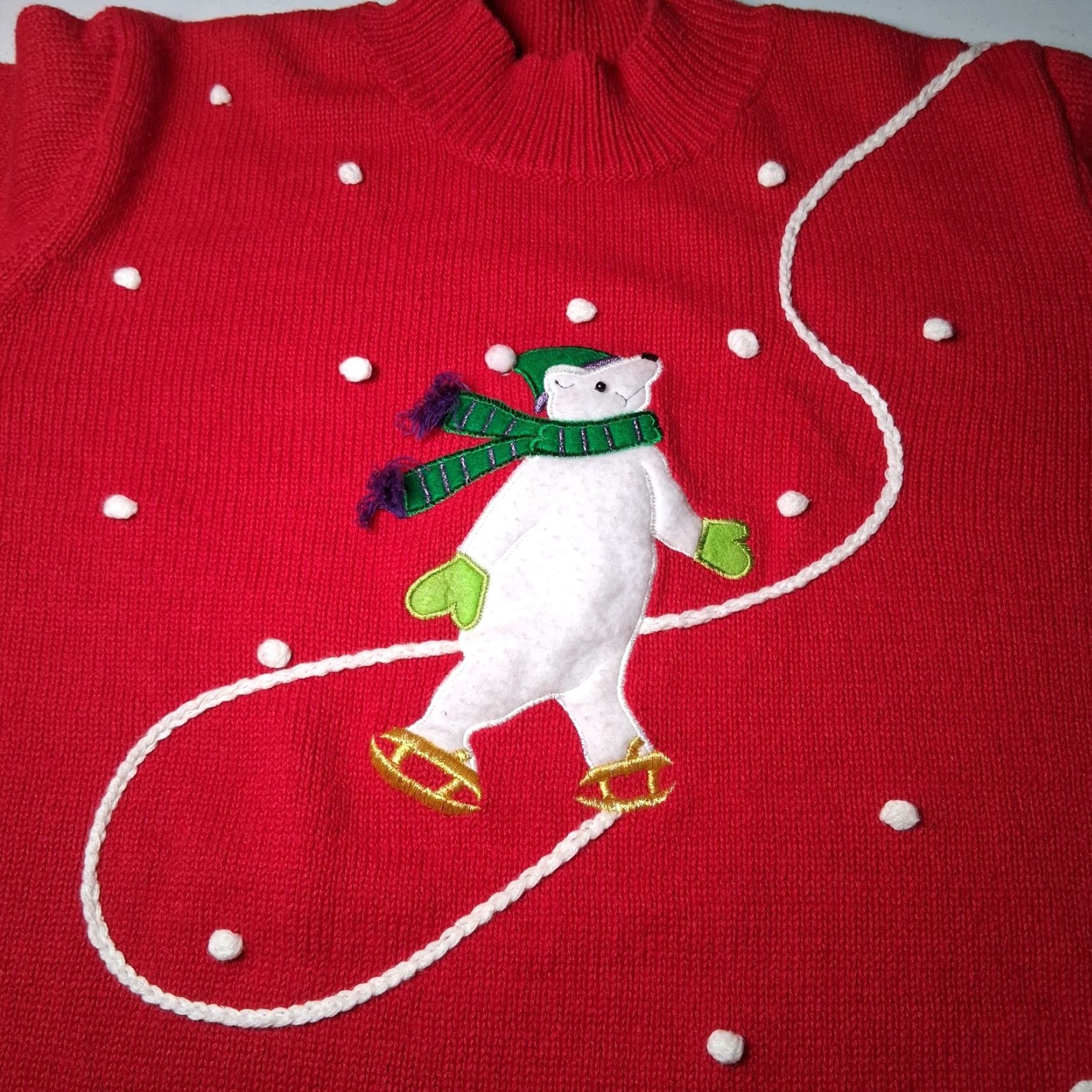 Vintage VINTAGE Cinnamon Cinder Christmas Sweater Shirt Women L Red Polar Bear Ice Skating Snow Mock Neck Long Sleeve Size L / US 10 / IT 46 - 2 Thumbnail