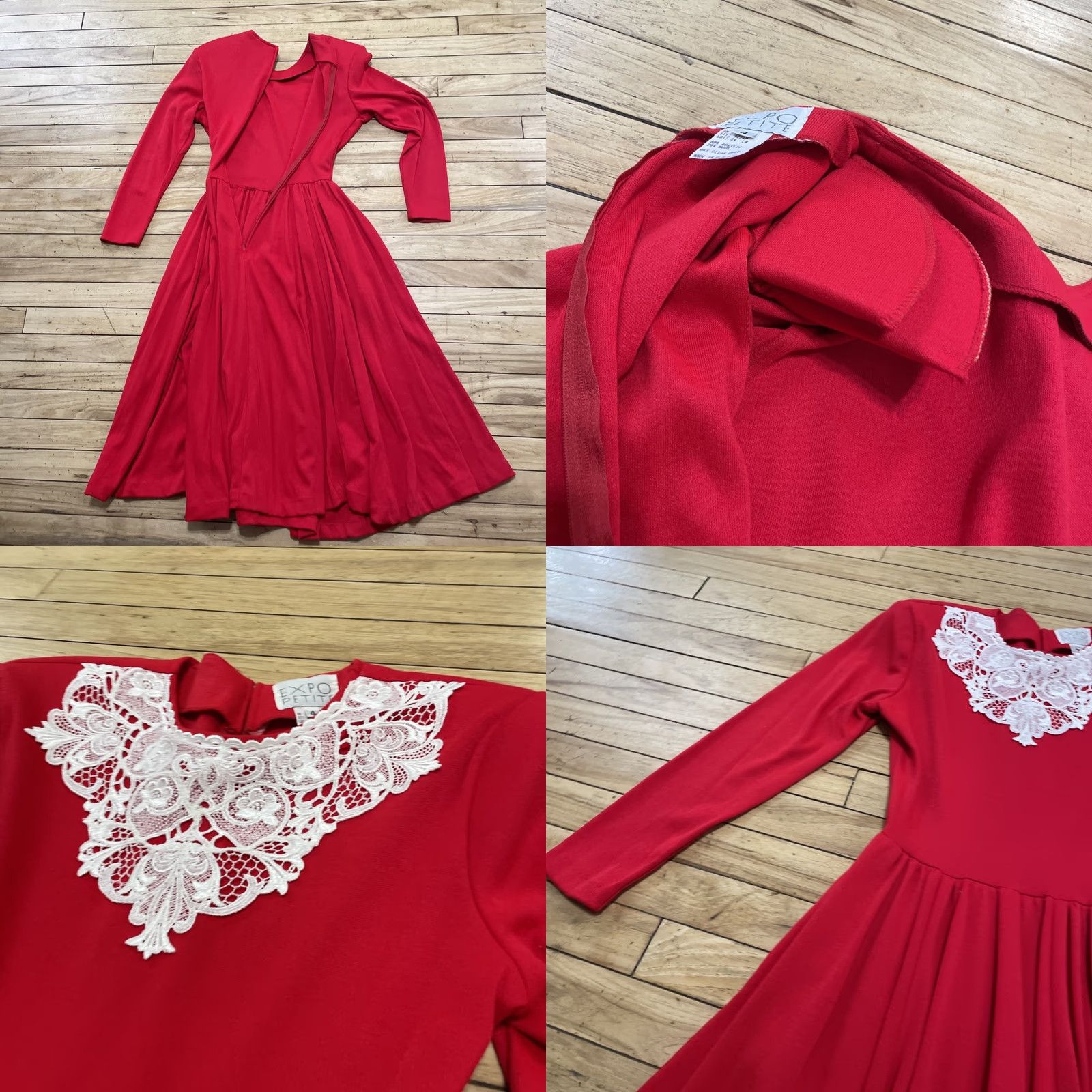 Vintage VINTAGE Expo Prairie Dress Womens 1980s Red Wool Lace Trim Made USA 8 Zipper Size M / US 6-8 / IT 42-44 - 10 Thumbnail