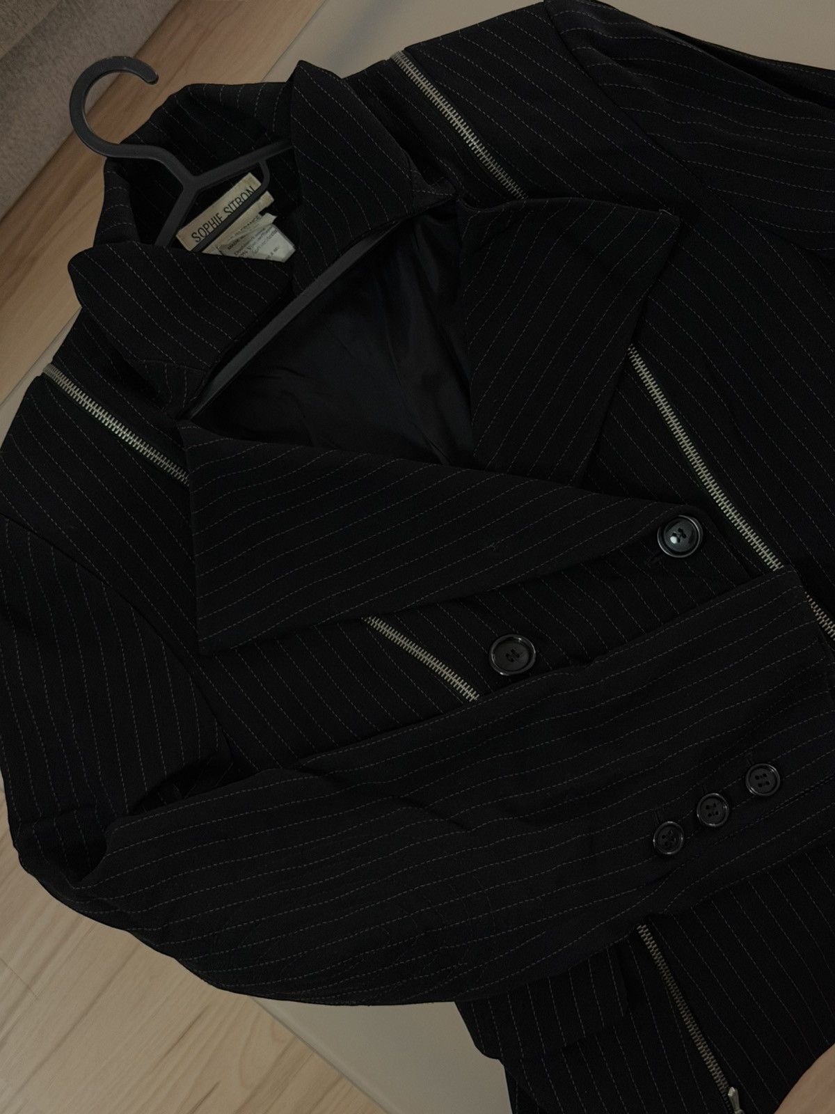 Other Vintage 90s Sophie Sitbon Paris Wool Pinstripe Zip Blazer Size M / US 6-8 / IT 42-44 - 20 Thumbnail