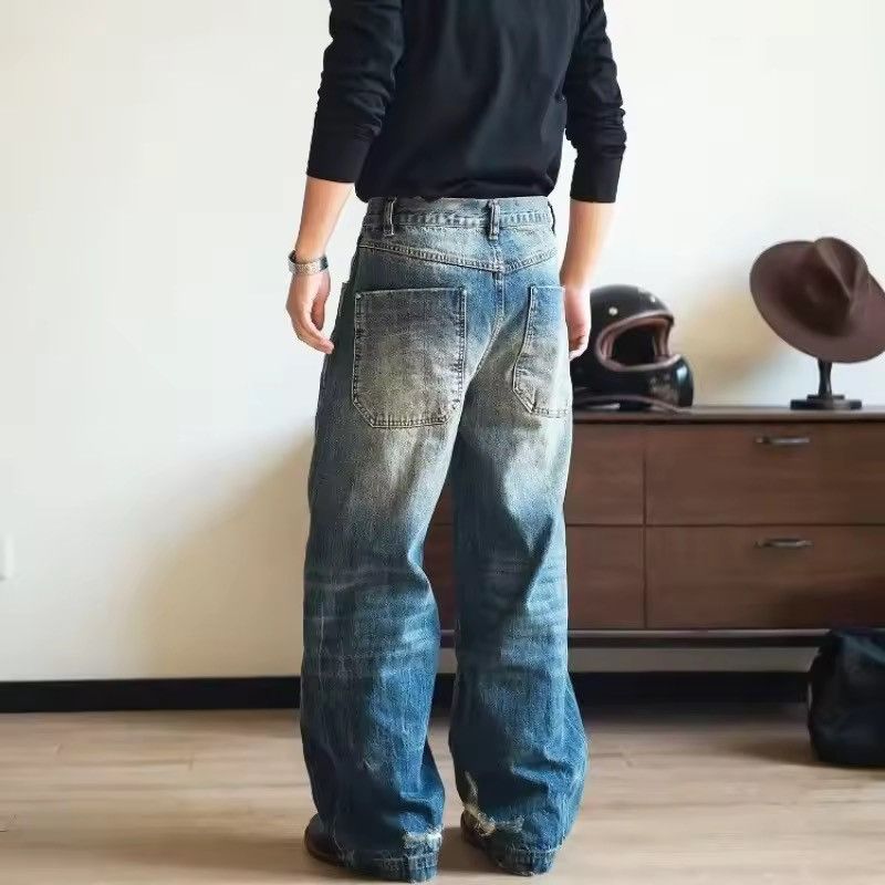 Japanese Brand Washed Blue Baggy Ripped Jeans Size US 34 / EU 50 - 2 Thumbnail