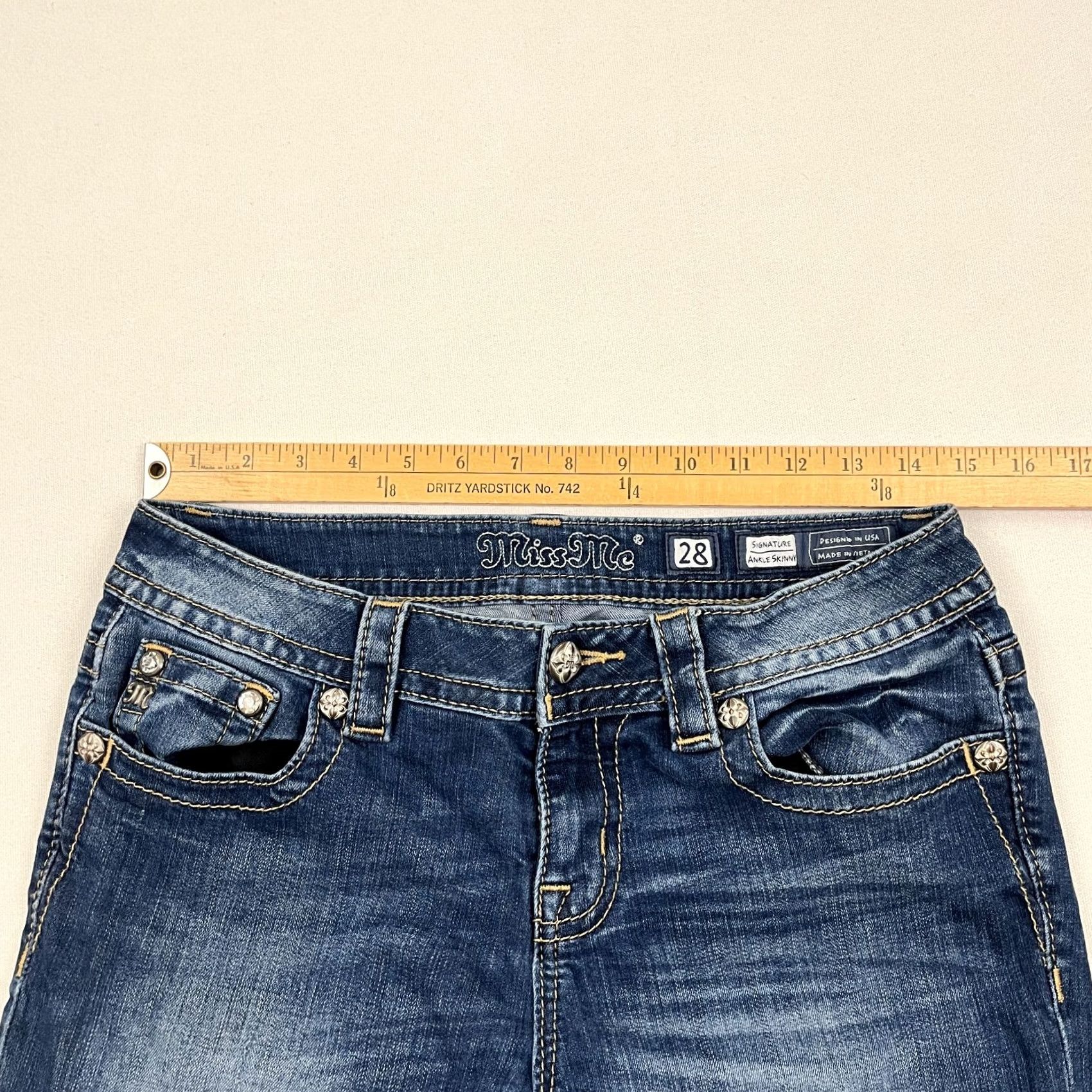 Miss Me Miss Me Womens 28 W28 I26 Ankle Skinny Blue Denim Jeans Inset Embroidered Ankle Size 28" / US 6 / IT 42 - 4 Thumbnail