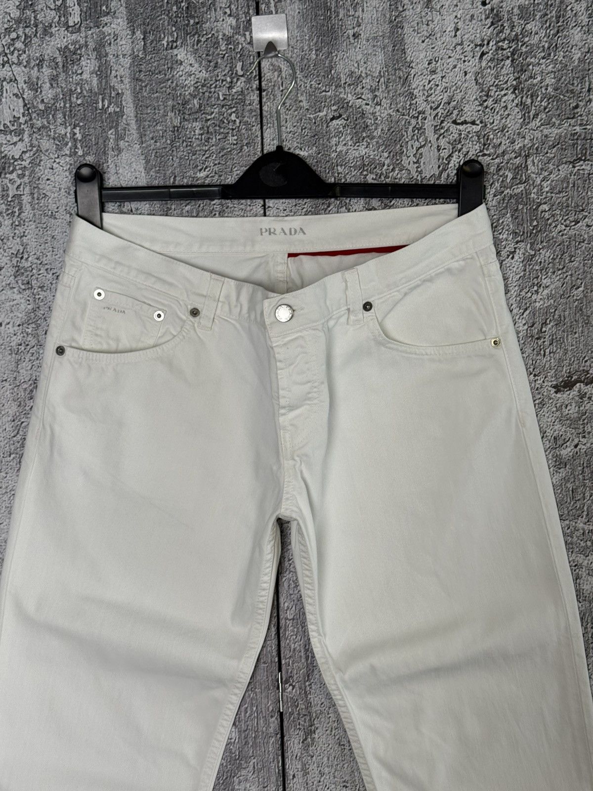 Prada Prada White Cropped Denim Pants Capri Trousers Logo Detail Size 31" - 10 Thumbnail