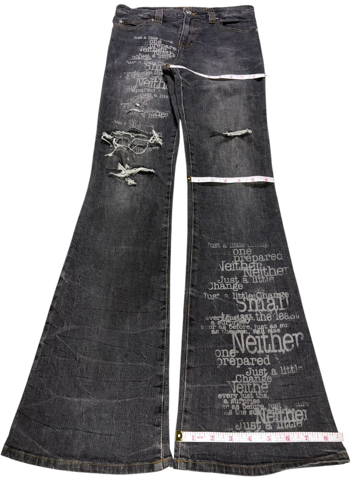 Japanese Brand Vintage Japanese Brand Printed Distressed Flare Jeans Size US 28 / EU 44 - 14 Thumbnail