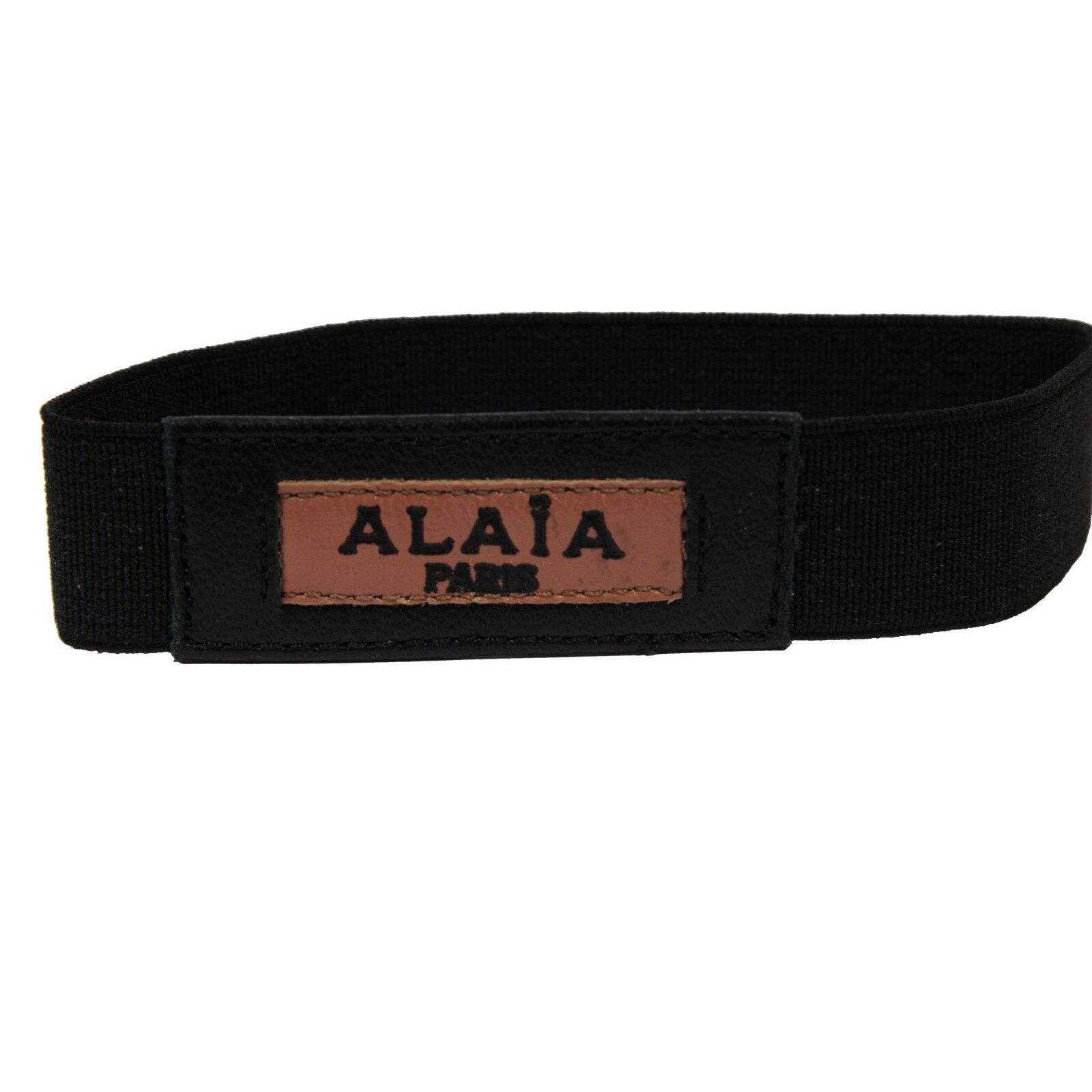 Alaia Logo Wristband Bracelet Black Tan Leather Elasticti Size ONE SIZE - 5 Thumbnail