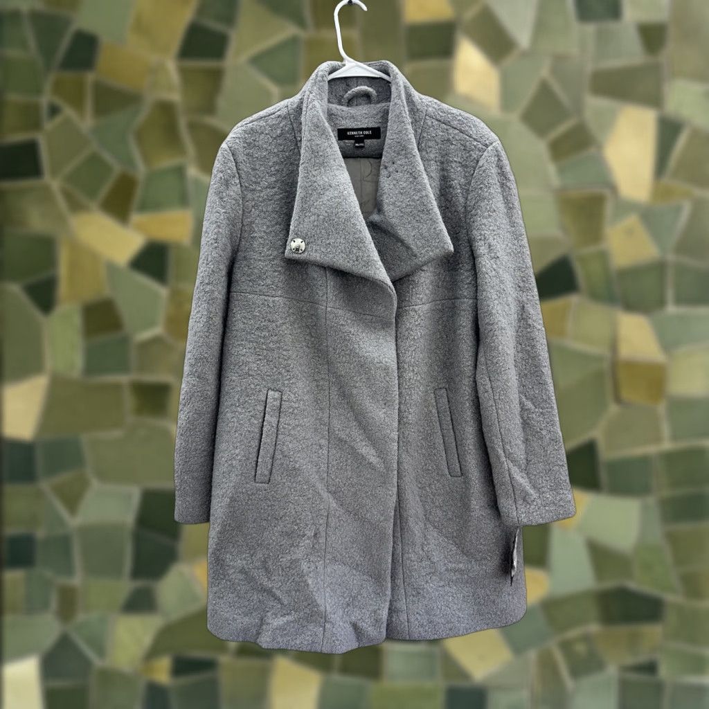 VINTAGE Kenneth Cole Womens Peacoat Coat Wool Gray Boucle NWTs Fencer Collar 2XL/XXL