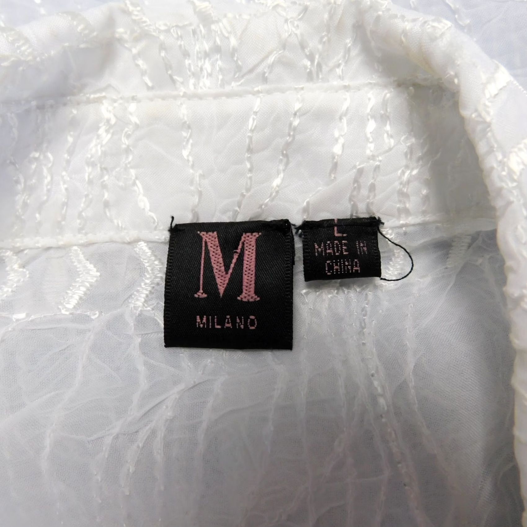 Vintage Milano Button-Up Top White 3/4 Sleeve Embroidered Knit Polyester Casual Shirt Ladies L - White, Milano, 3/4 Sleeve Size L / US 10 / IT 46 - 6 Thumbnail