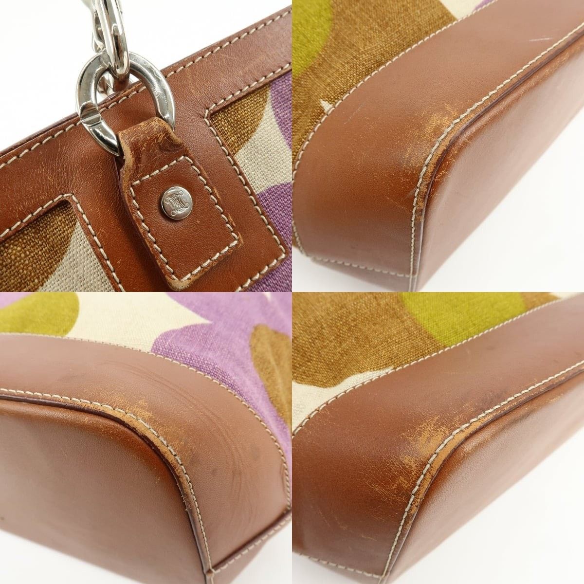 Celine Celine Flower Canvas & Leather Tote Brown & Multicolor Size ONE SIZE - 5 Thumbnail