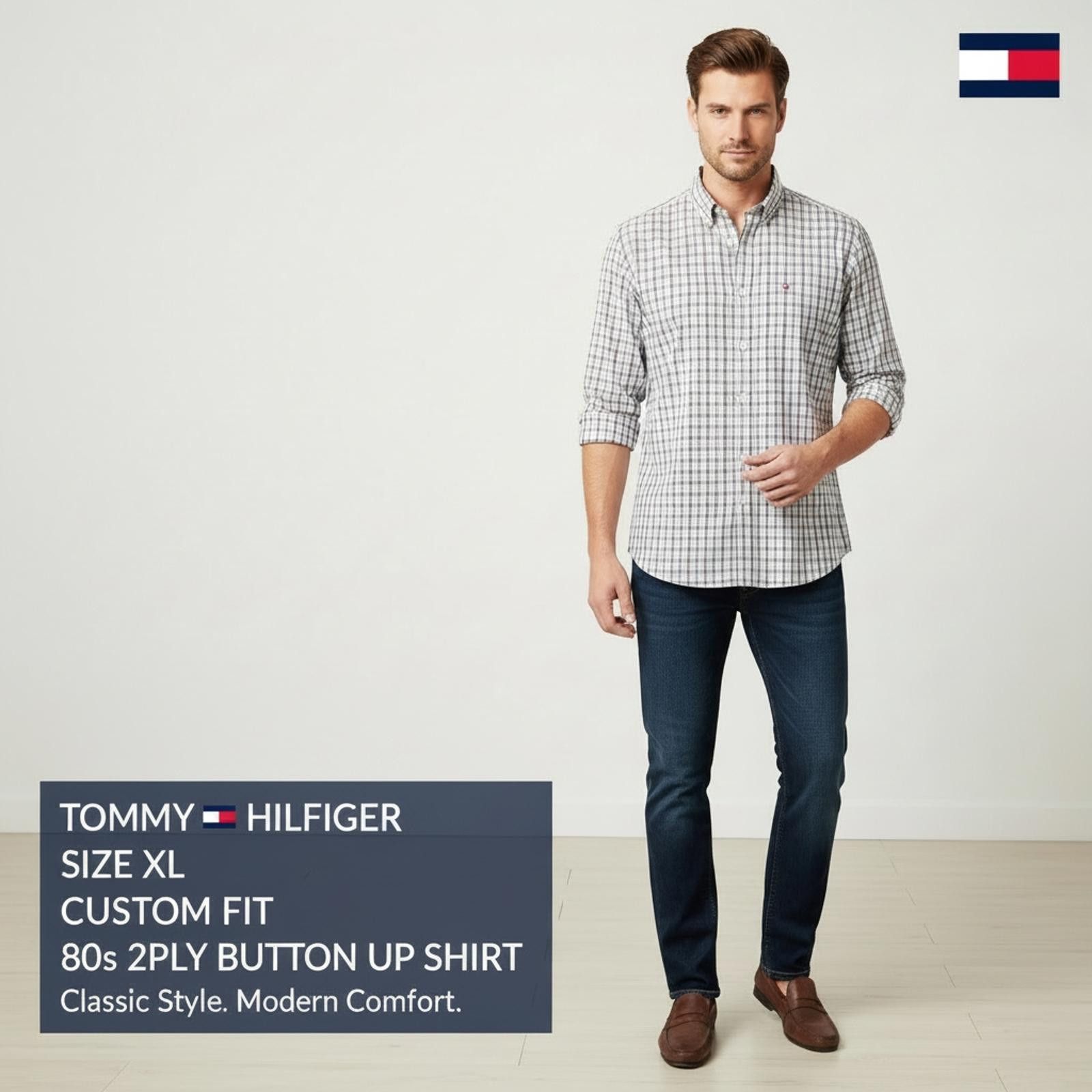 Tommy Hilfiger Tommy Hilfiger Custom Fit XL 2Ply Button-Up Shirt Size US XL / EU 56 / 4 - 2 Thumbnail