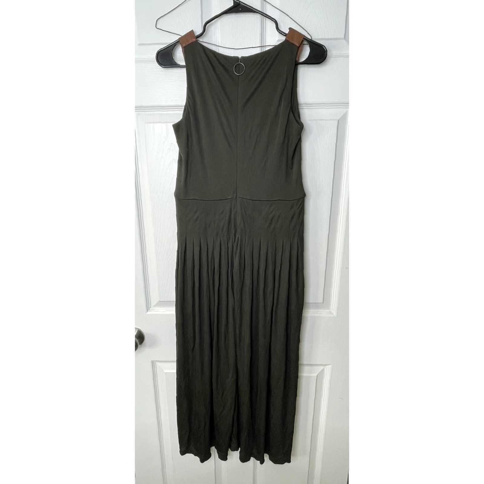 Akris Akris Dress Pleated V-Neck Midi Sheath 6 Women Olive Green Sleeveless Formal Size M / US 6-8 / IT 42-44 - 4 Thumbnail