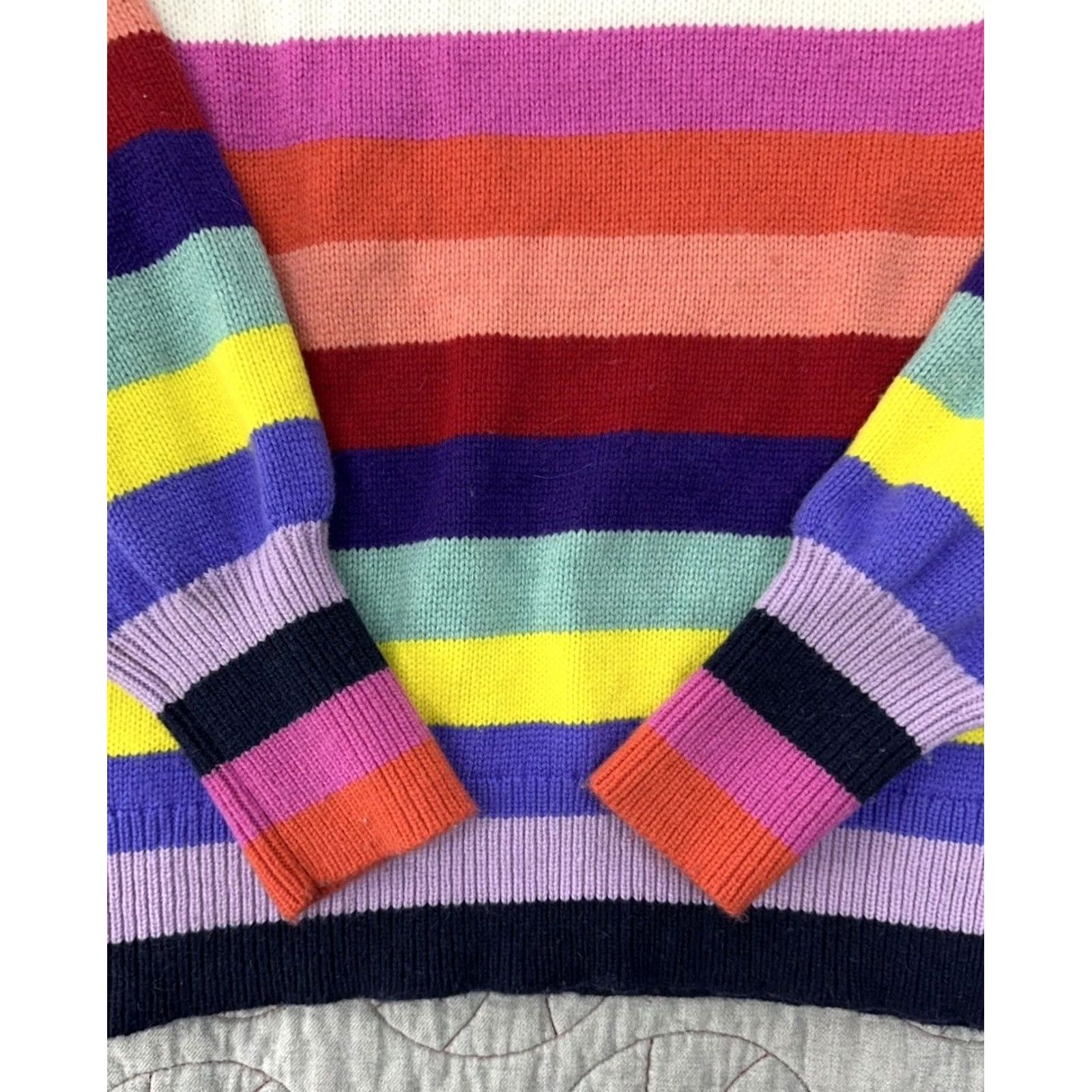 Gap Gap Puff Sleeve Rainbow Stripe Merino Wool Womens Large Sweater Size L / US 10 / IT 46 - 3 Thumbnail
