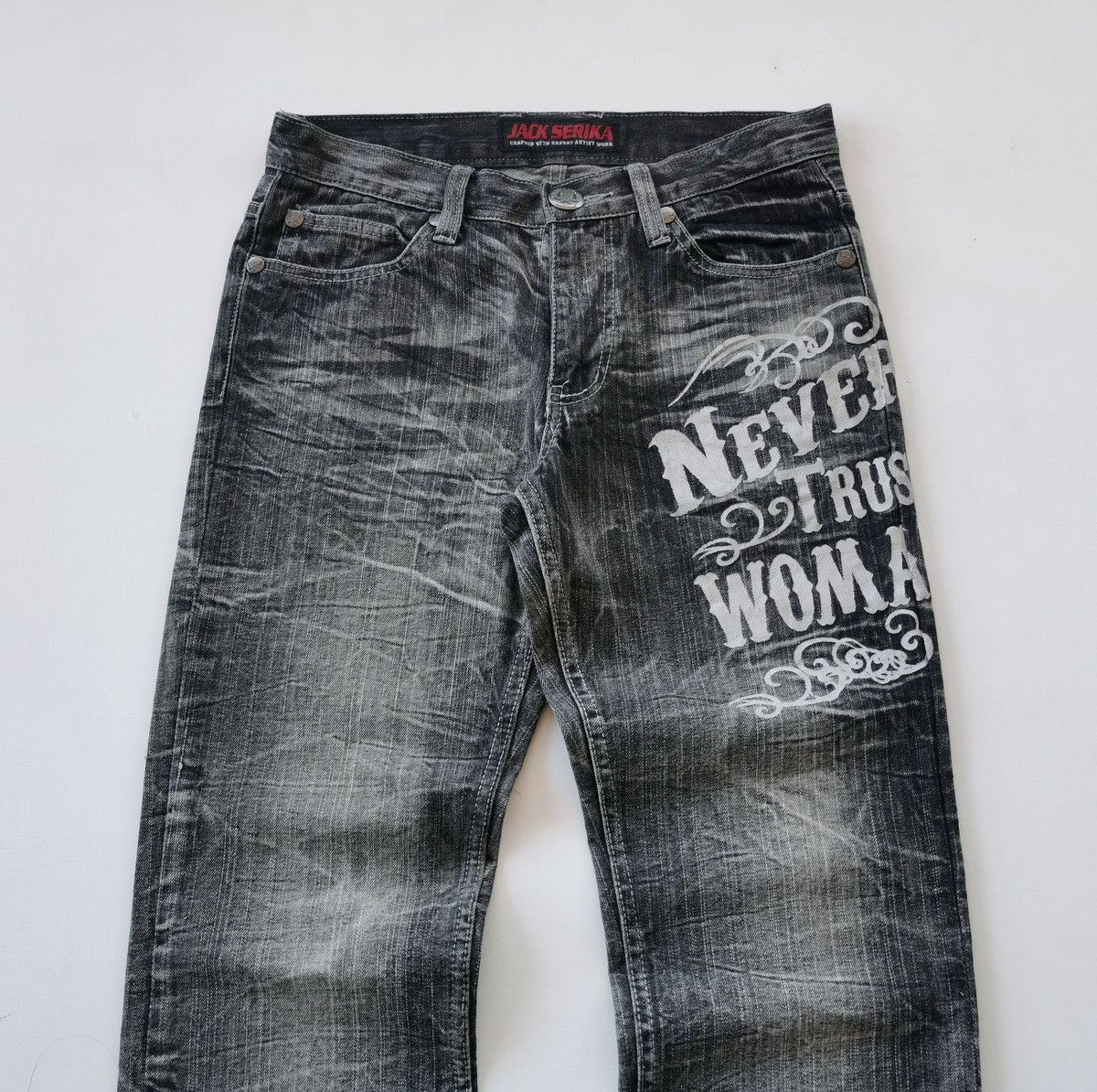 Japanese Brand Never Trust Woman Jack Serika Black Denim Jeans Size US 31 - 1 Thumbnail