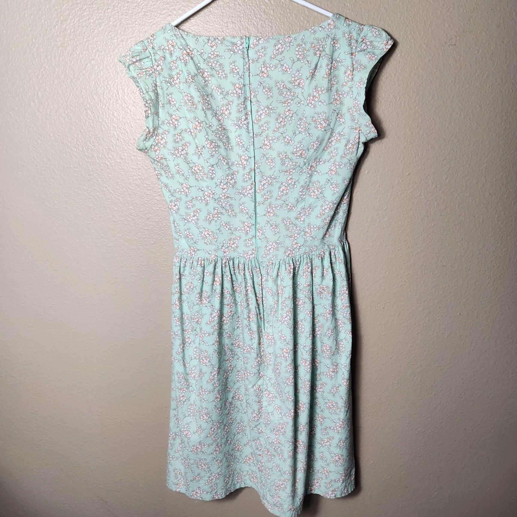 Apple Shabby Apple Mint Green Floral Cap Sleeve Boatneck Cotton Dress-Size 6 Women Casual Knee Length Size M / US 6-8 / IT 42-44 - 4 Thumbnail